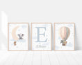 Load image into Gallery viewer, Personalised Safari Nursery Prints | Hot Air Balloon & Moon | Baby Boy Decor - RoseRowanDesign
