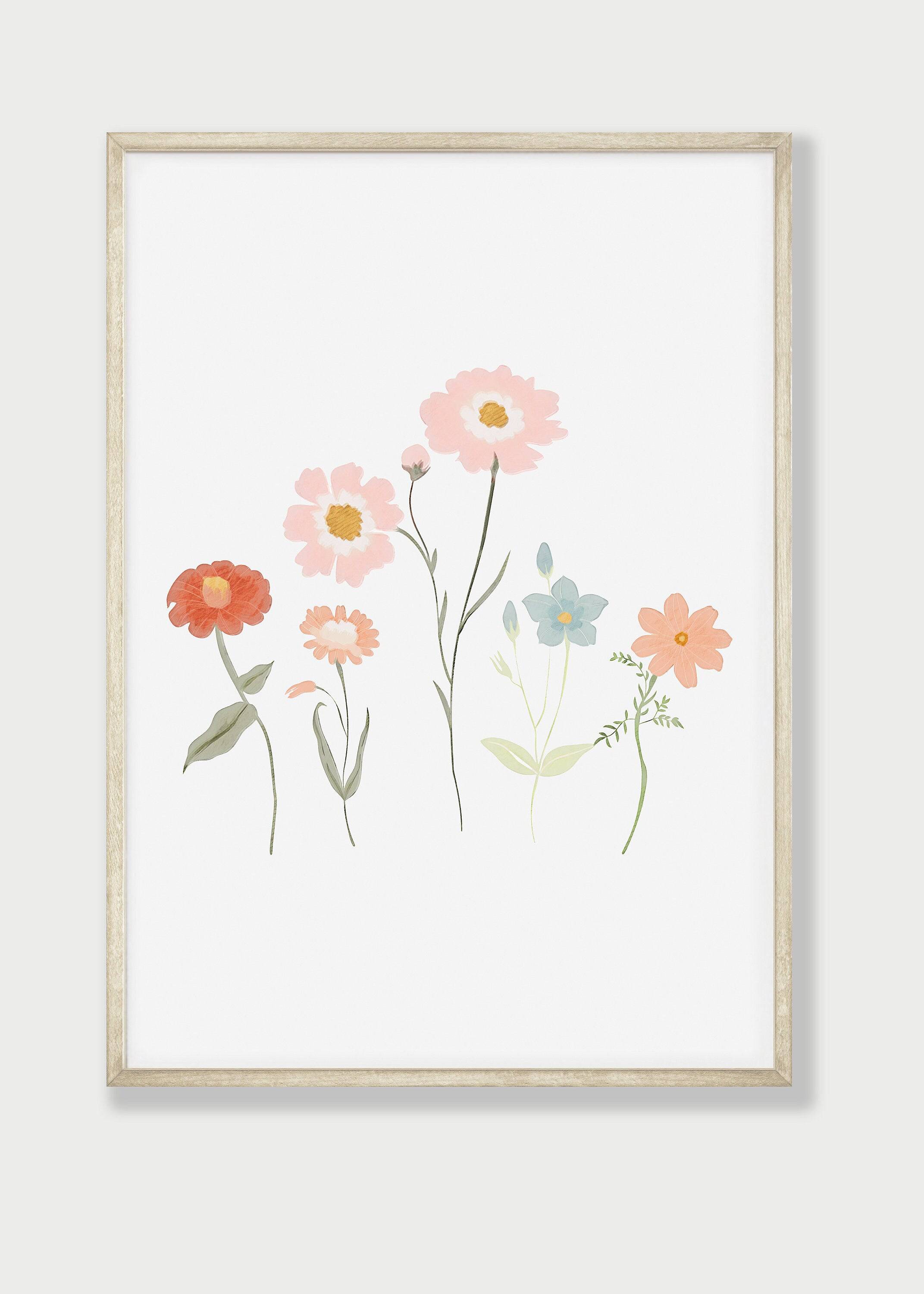 Personalised Wildflower Prints | Set of 3 Floral Nursery Art | Boho Baby Girls Decor - RoseRowanDesign