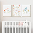 Load image into Gallery viewer, Personalised Wildflower Prints | Set of 3 Floral Nursery Art | Boho Baby Girls Decor - RoseRowanDesign
