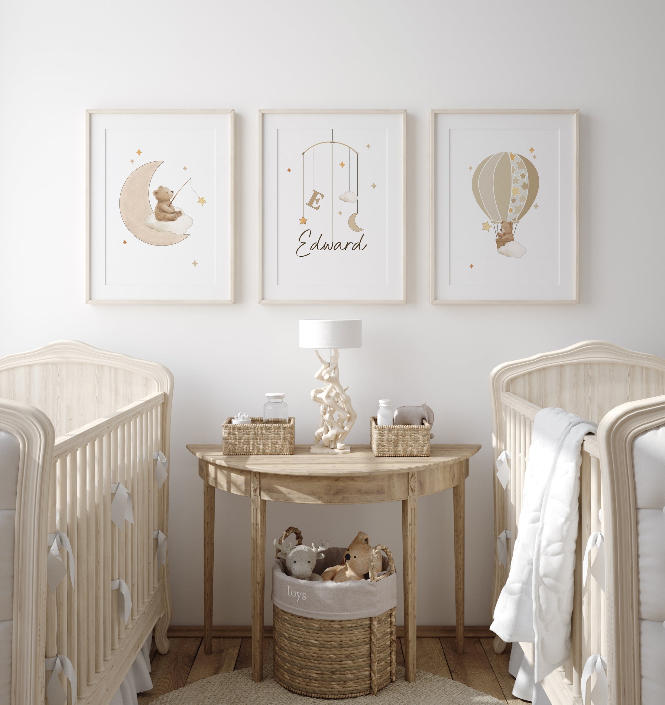 Beige Personalised Set of 3 Bear Prints | Wall Art for Nursery, Bedroom or Playroom - RoseRowanDesign