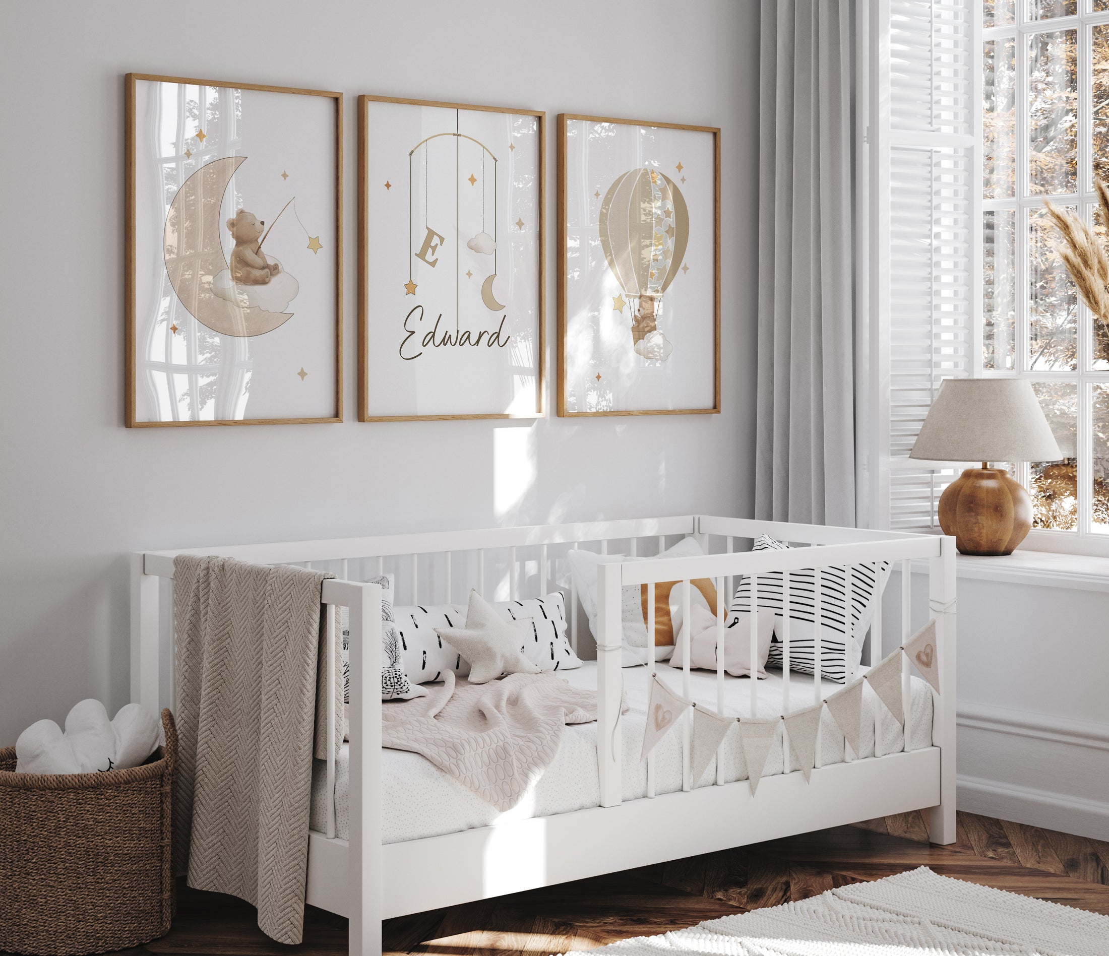 Beige Personalised Set of 3 Bear Prints | Wall Art for Nursery, Bedroom or Playroom - RoseRowanDesign