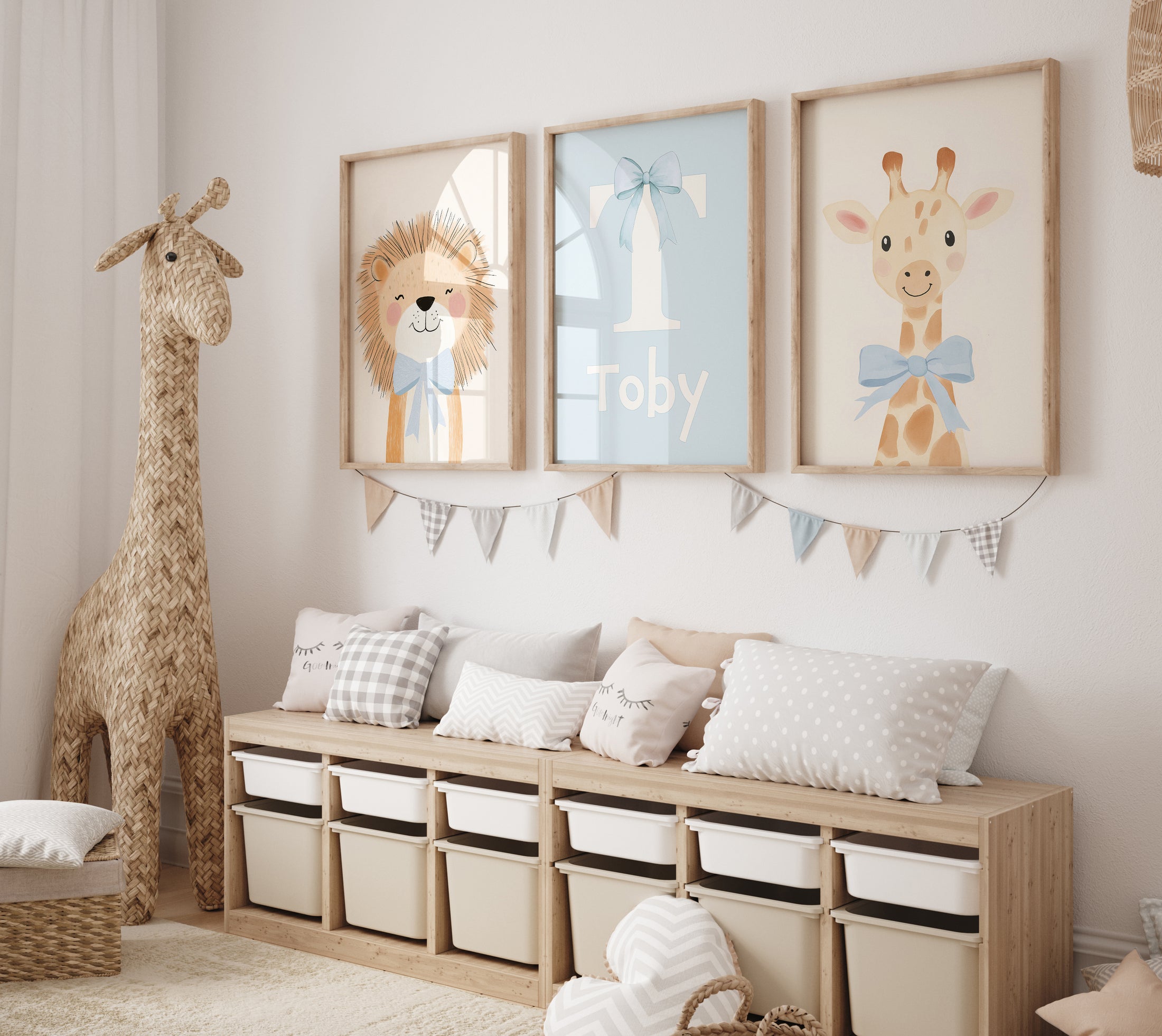 Safari Animal Personalised Set of 3 Wall Prints | Wall Art for Nursery, Bedroom or Playroom - RoseRowanDesign