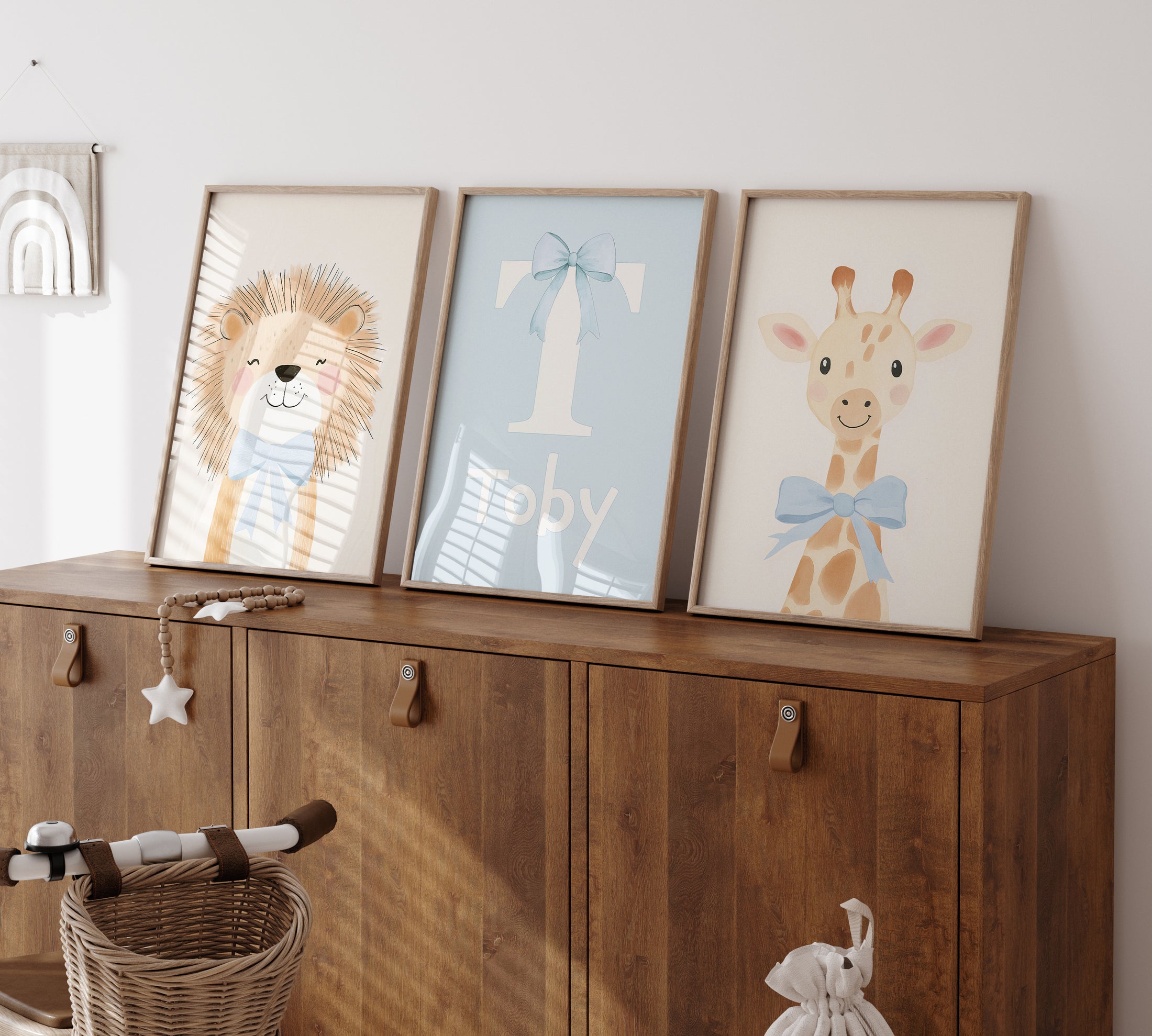 Safari Animal Personalised Set of 3 Wall Prints | Wall Art for Nursery, Bedroom or Playroom - RoseRowanDesign