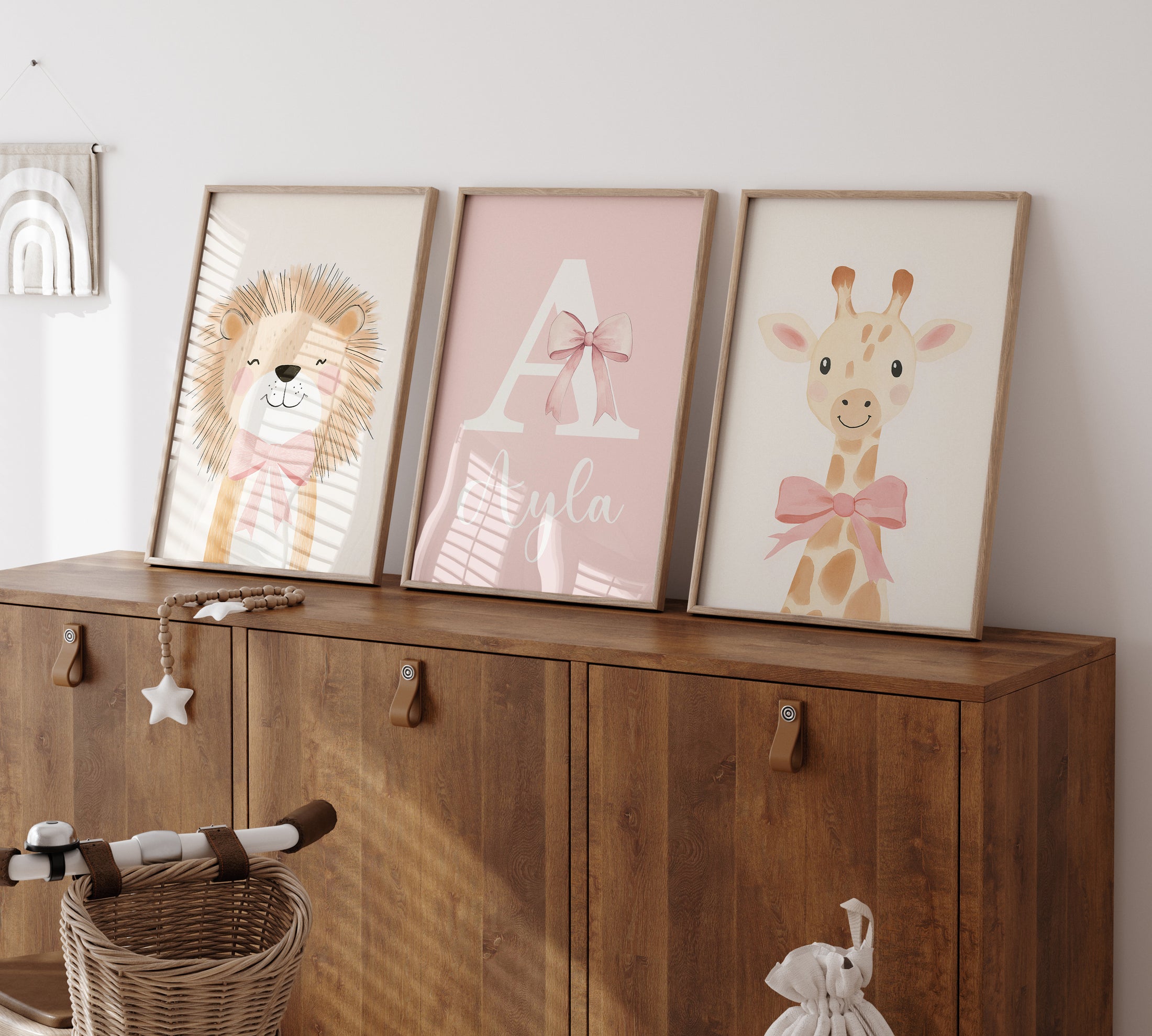 Safari Animal Personalised Set of 3 Wall Prints | Wall Art for Nursery, Bedroom or Playroom - RoseRowanDesign