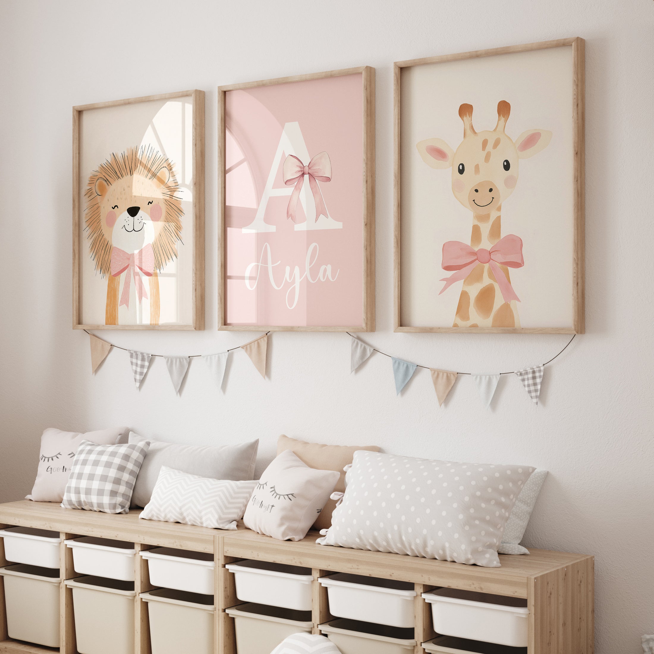 Safari Animal Personalised Set of 3 Wall Prints | Wall Art for Nursery, Bedroom or Playroom - RoseRowanDesign