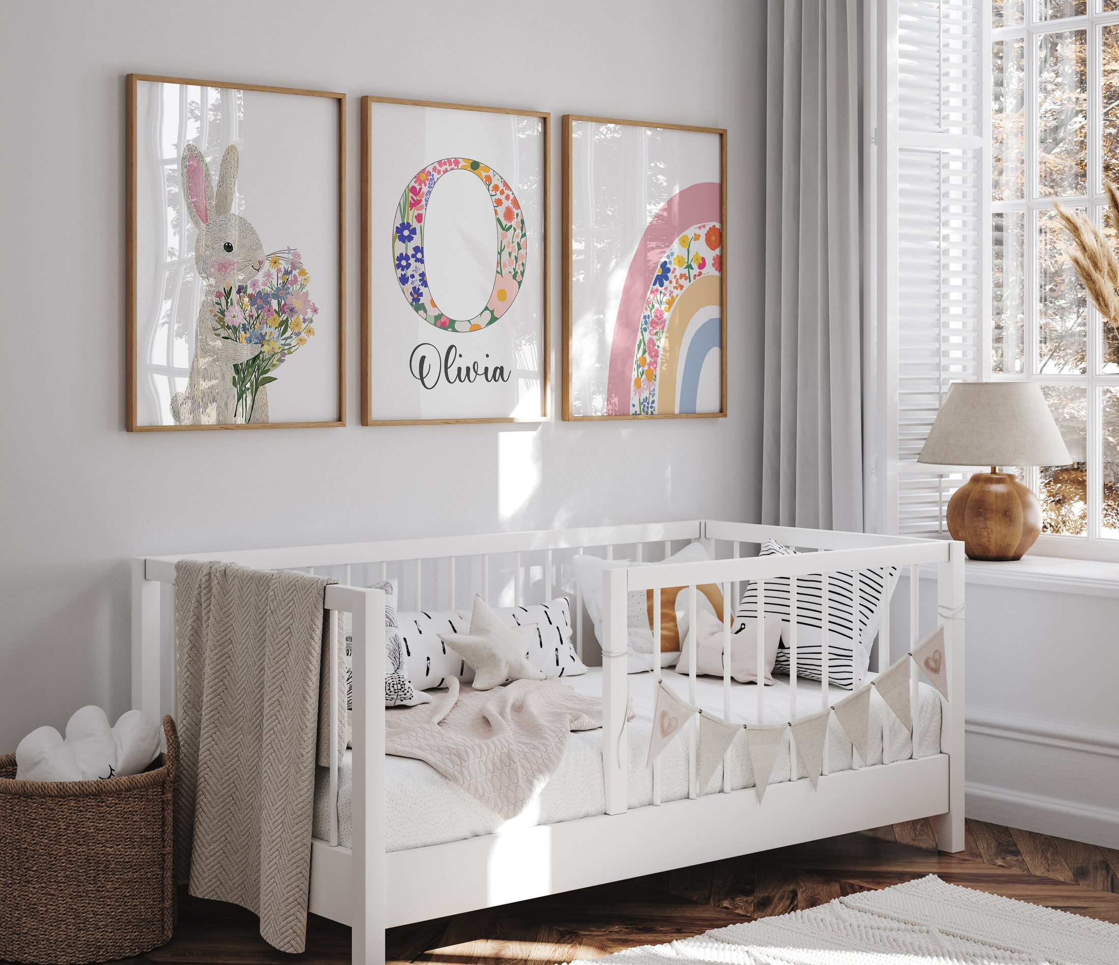 Bunny Personalised Set of 3 Girls Prints | Wall Art for Nursery, Bedroom or Playroom - RoseRowanDesign