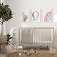 Load image into Gallery viewer, Bunny Personalised Set of 3 Girls Prints | Wall Art for Nursery, Bedroom or Playroom - RoseRowanDesign
