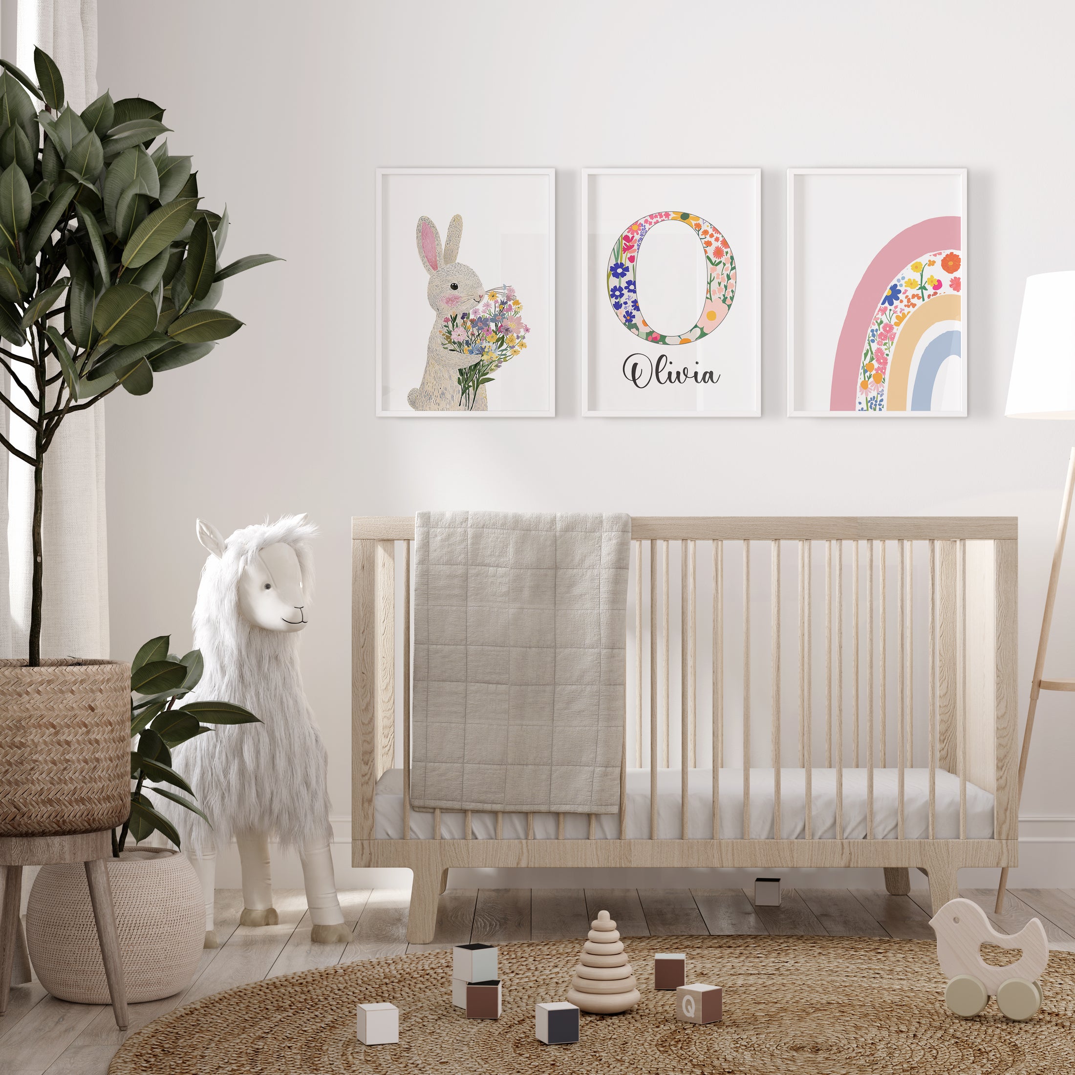 Bunny Personalised Set of 3 Girls Prints | Wall Art for Nursery, Bedroom or Playroom - RoseRowanDesign