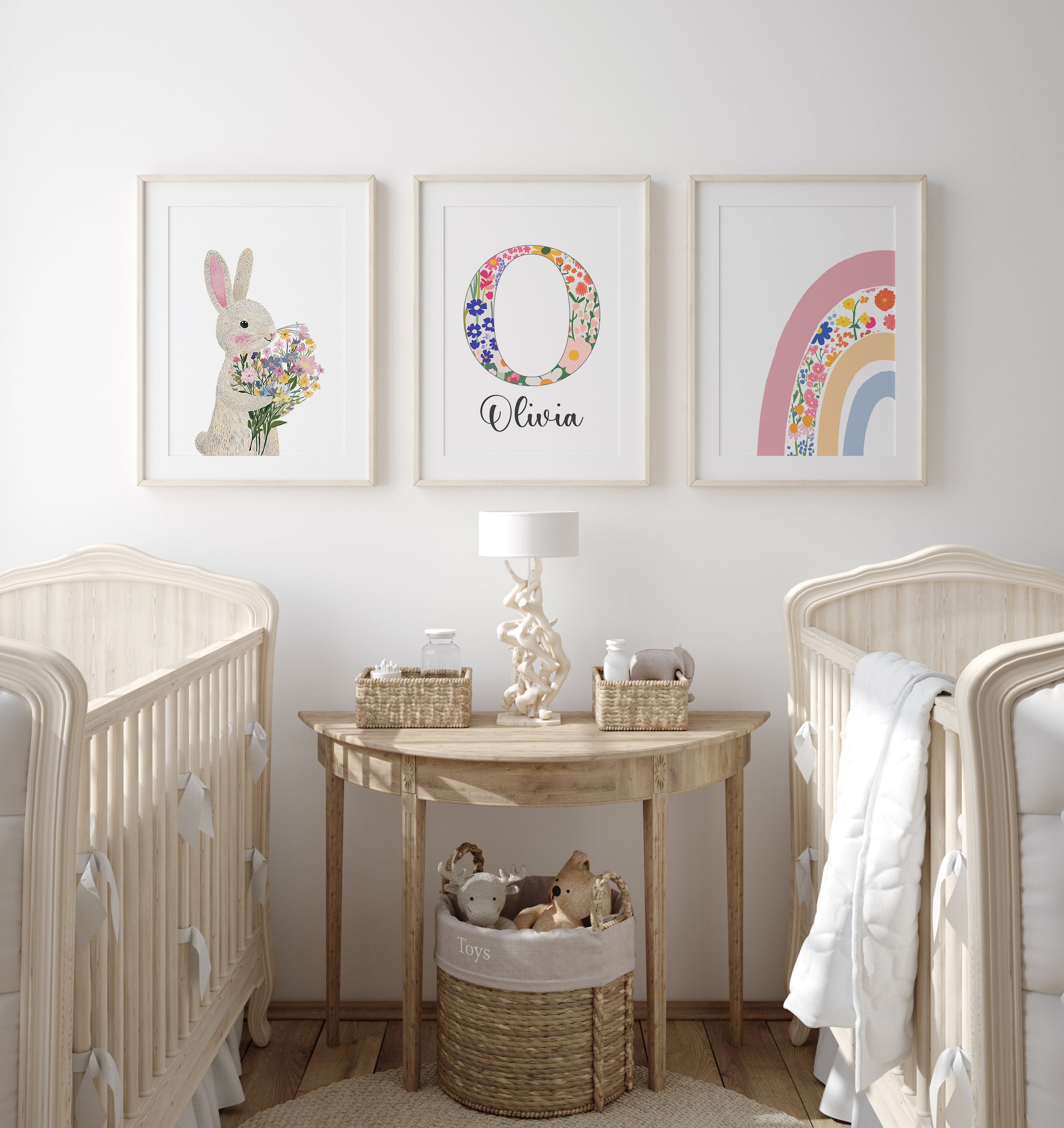 Bunny Personalised Set of 3 Girls Prints | Wall Art for Nursery, Bedroom or Playroom - RoseRowanDesign