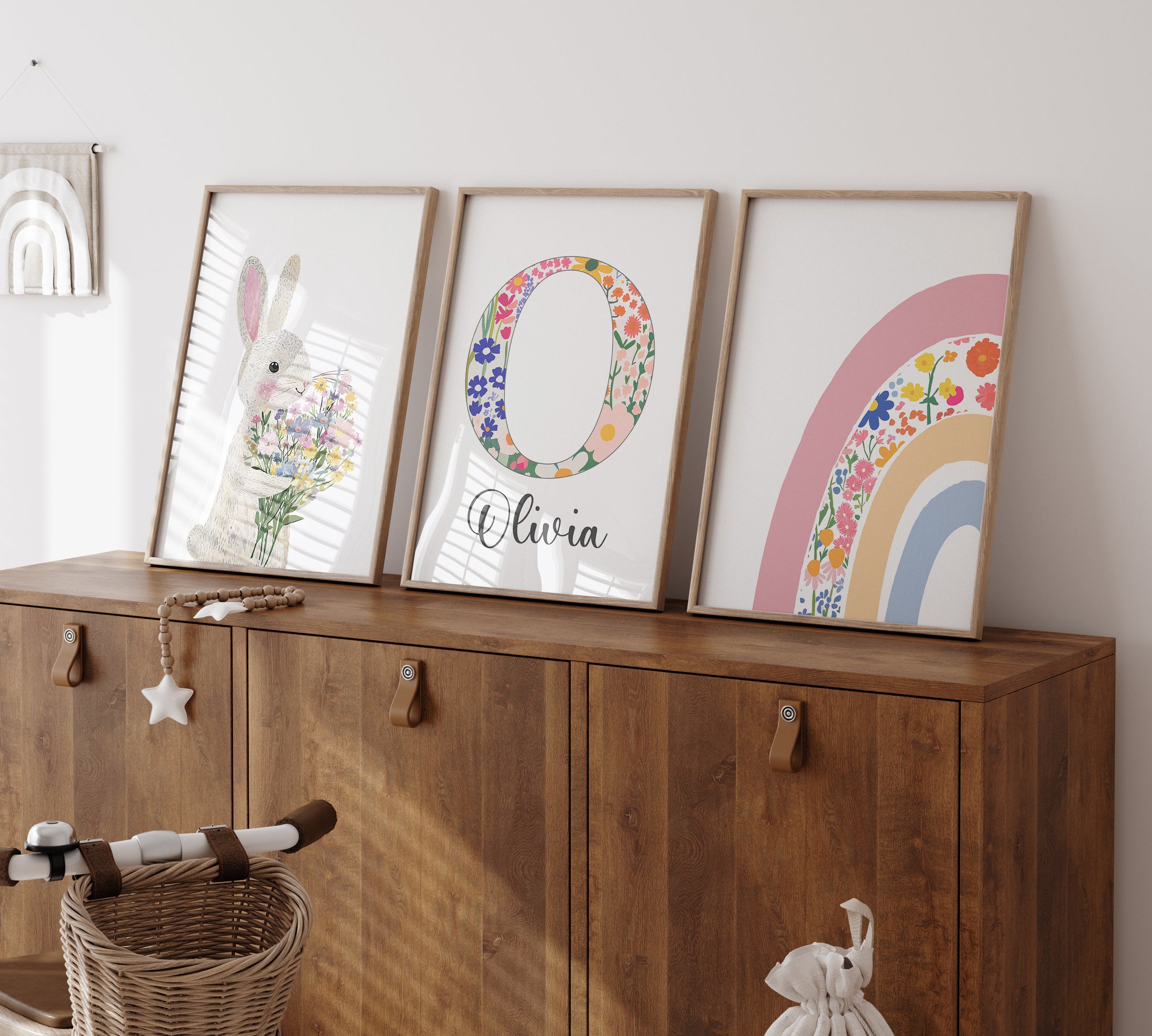 Bunny Personalised Set of 3 Girls Prints | Wall Art for Nursery, Bedroom or Playroom - RoseRowanDesign