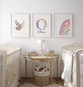 Load image into Gallery viewer, Dove Flower Personalised Set of 3 Girls Prints | Wall Art for Nursery, Bedroom or Playroom - RoseRowanDesign
