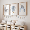 Load image into Gallery viewer, Elephant Hot Air Balloon Personalised Set of 3 Wall Prints | Wall Art for Nursery, Bedroom or Playroom - RoseRowanDesign
