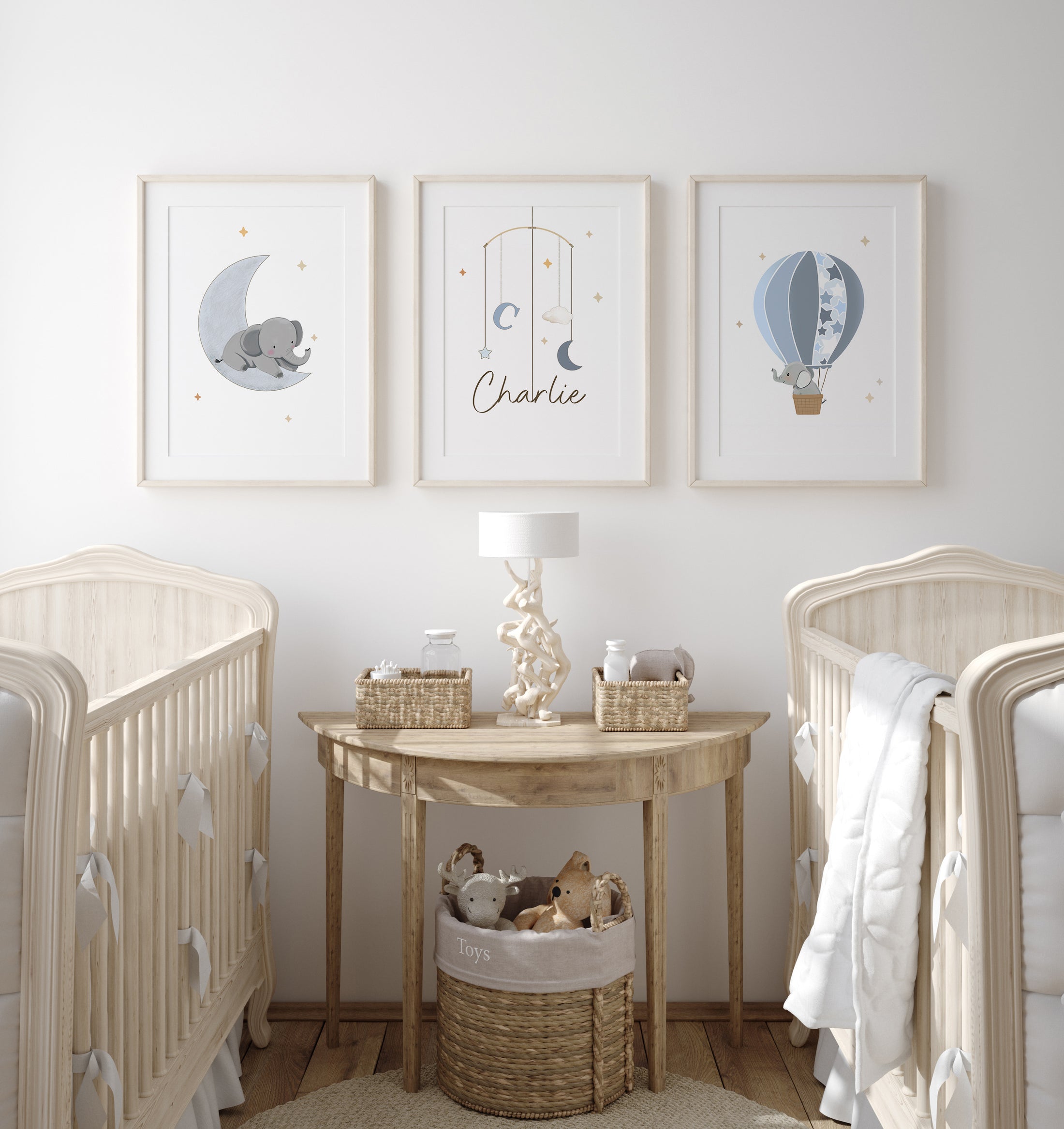 Elephant Personalised Set of 3 Wall Prints | Wall Art for Nursery, Bedroom or Playroom - RoseRowanDesign