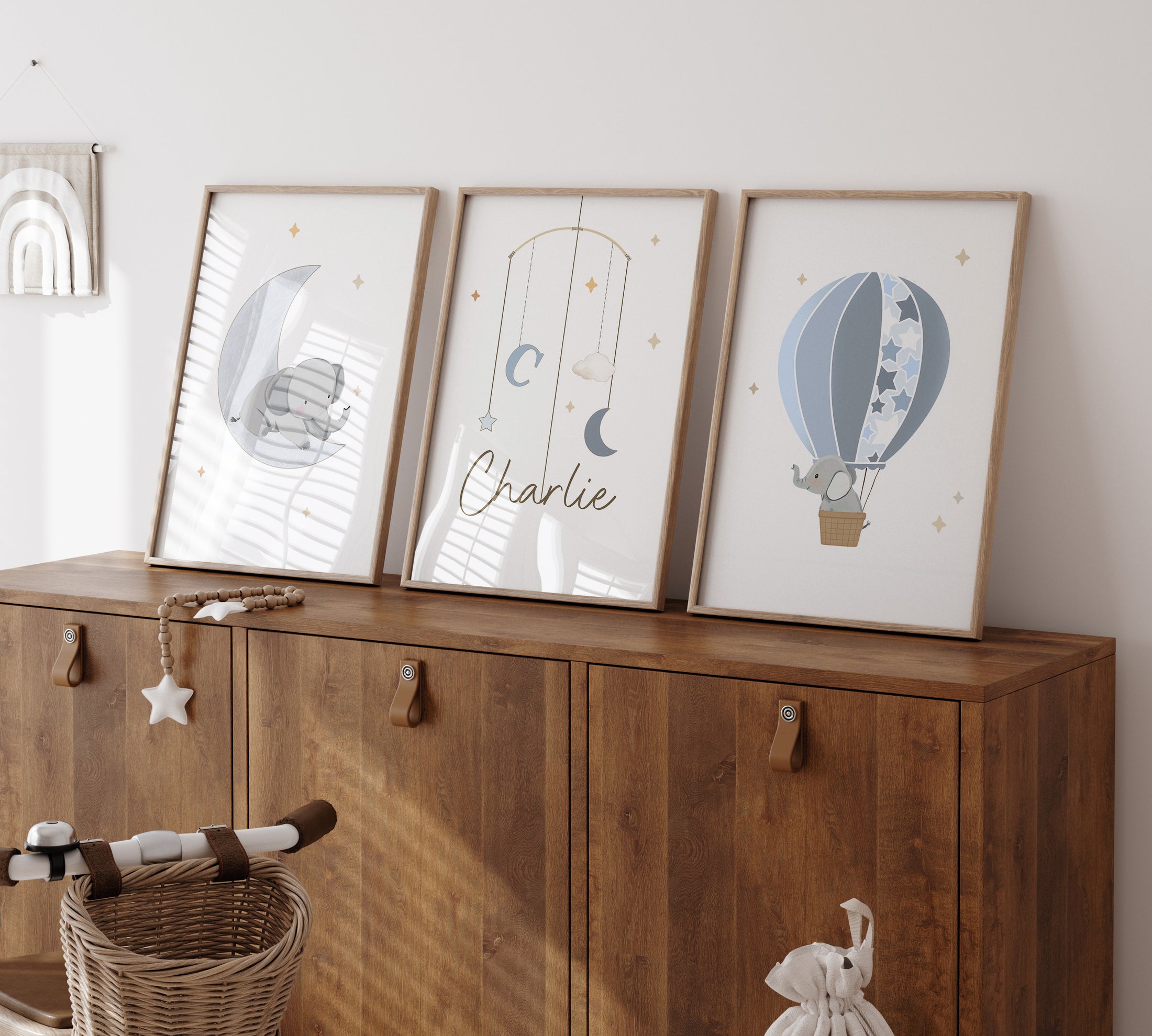 Elephant Personalised Set of 3 Wall Prints | Wall Art for Nursery, Bedroom or Playroom - RoseRowanDesign