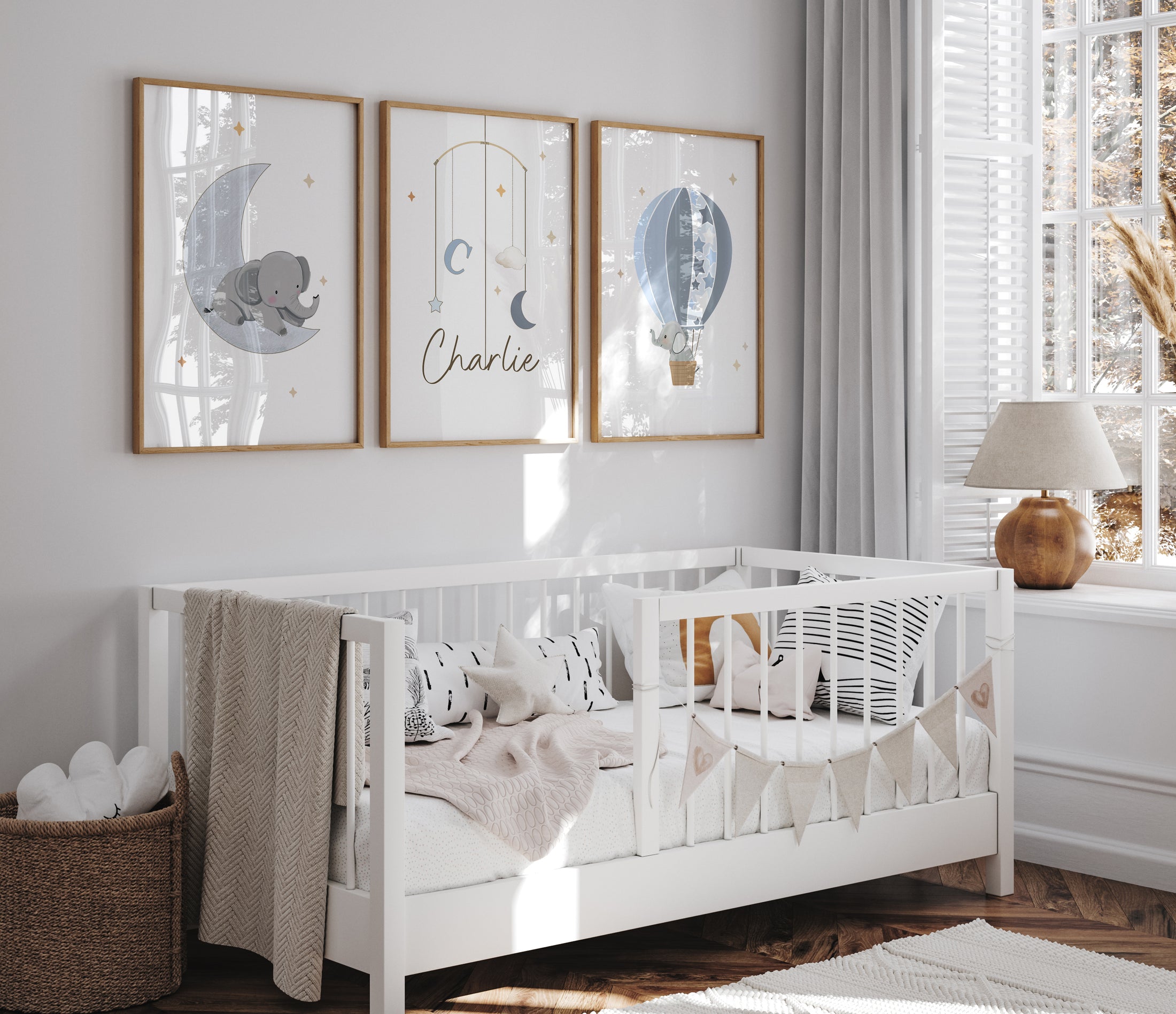 Elephant Personalised Set of 3 Wall Prints | Wall Art for Nursery, Bedroom or Playroom - RoseRowanDesign