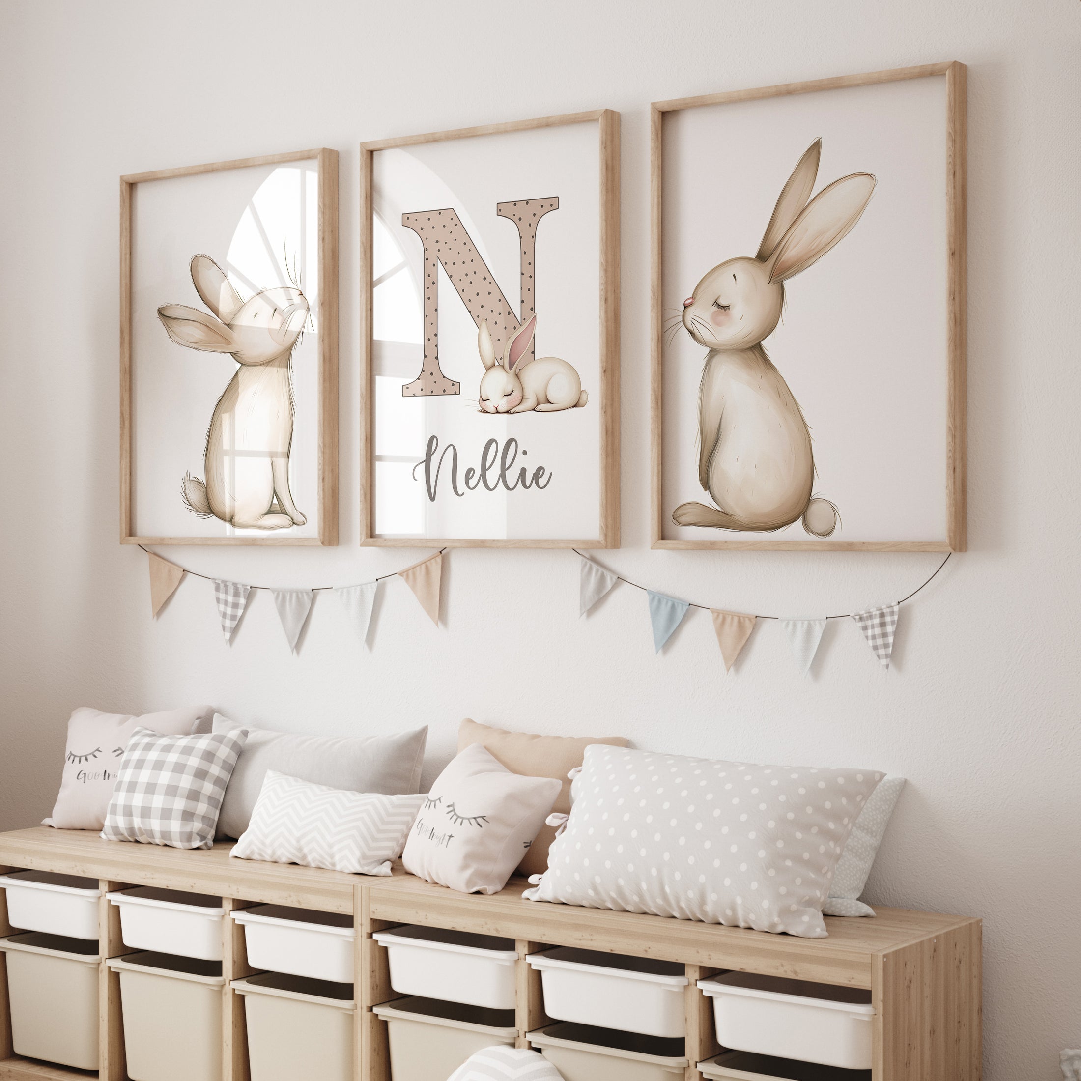Personalised Set of 3 Bunny Prints | Wall Art for Nursery, Bedroom or Playroom - RoseRowanDesign