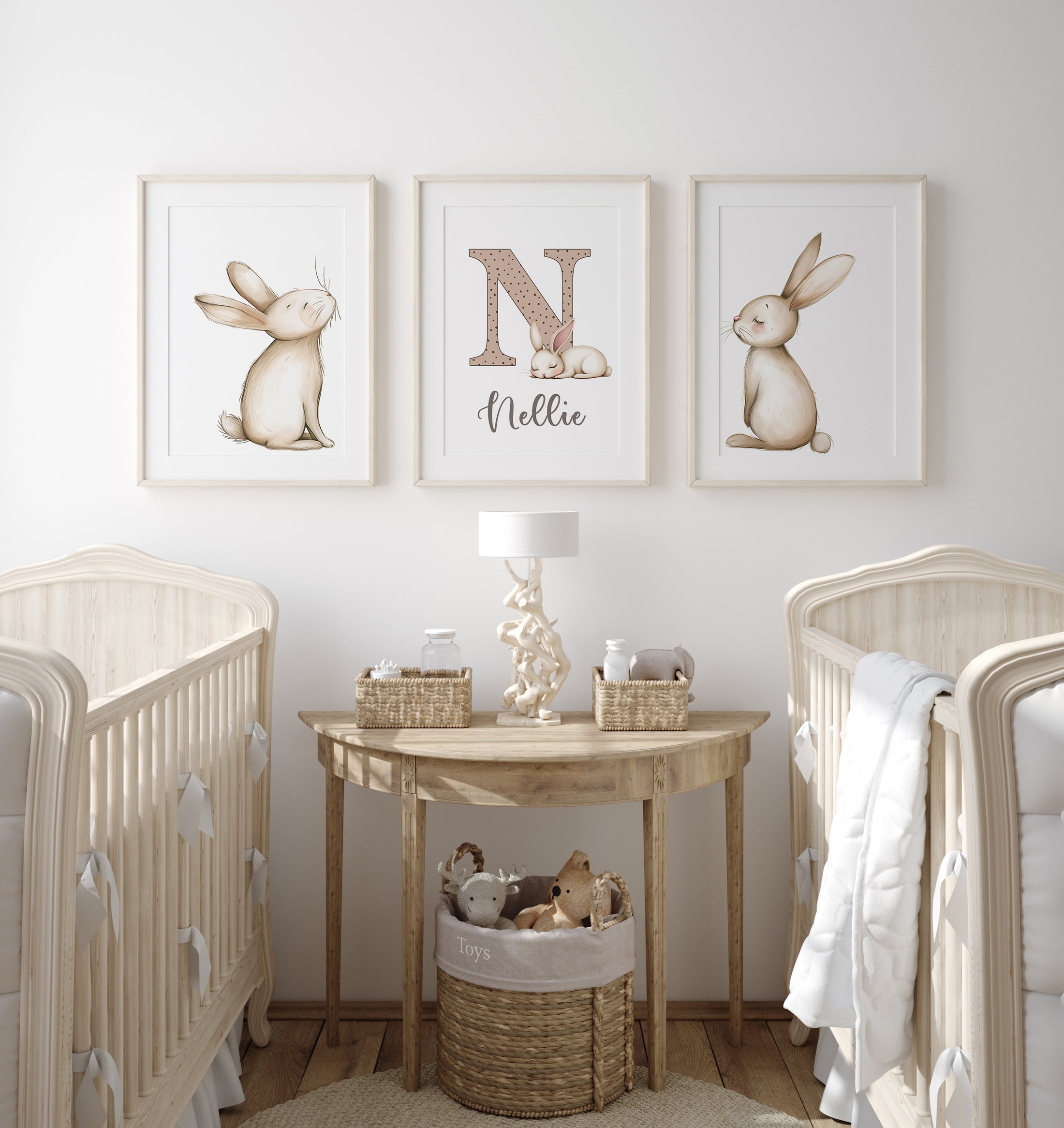 Personalised Set of 3 Bunny Prints | Wall Art for Nursery, Bedroom or Playroom - RoseRowanDesign