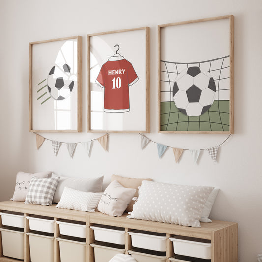 Football Personalised Set of 3 Wall Prints | Choice of Colours - RoseRowanDesign