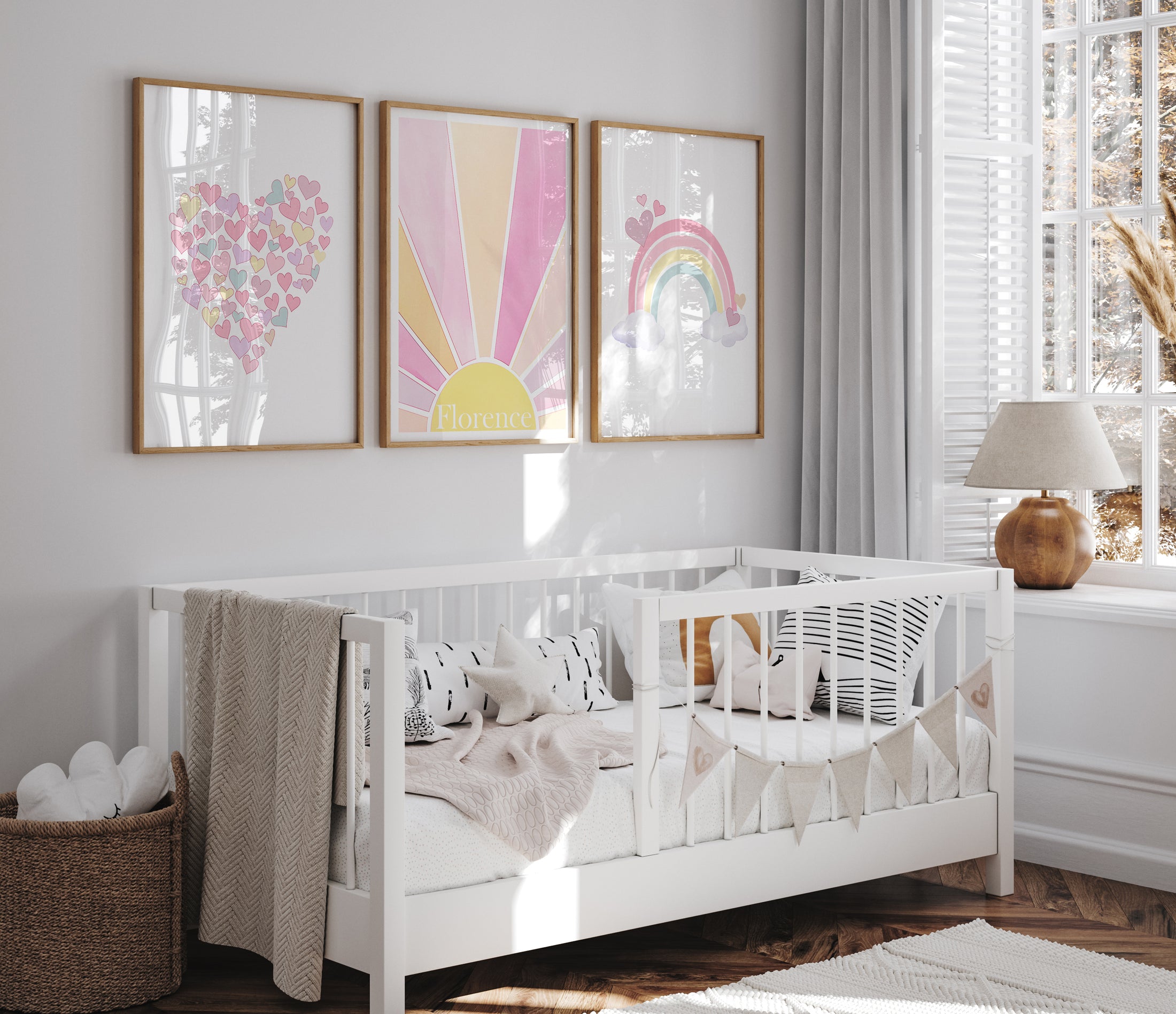 Girls Personalised Rainbow Set of 3 Wall Prints | Wall Art for Nursery, Bedroom or Playroom - RoseRowanDesign