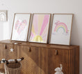 Load image into Gallery viewer, Girls Personalised Rainbow Set of 3 Wall Prints | Wall Art for Nursery, Bedroom or Playroom - RoseRowanDesign
