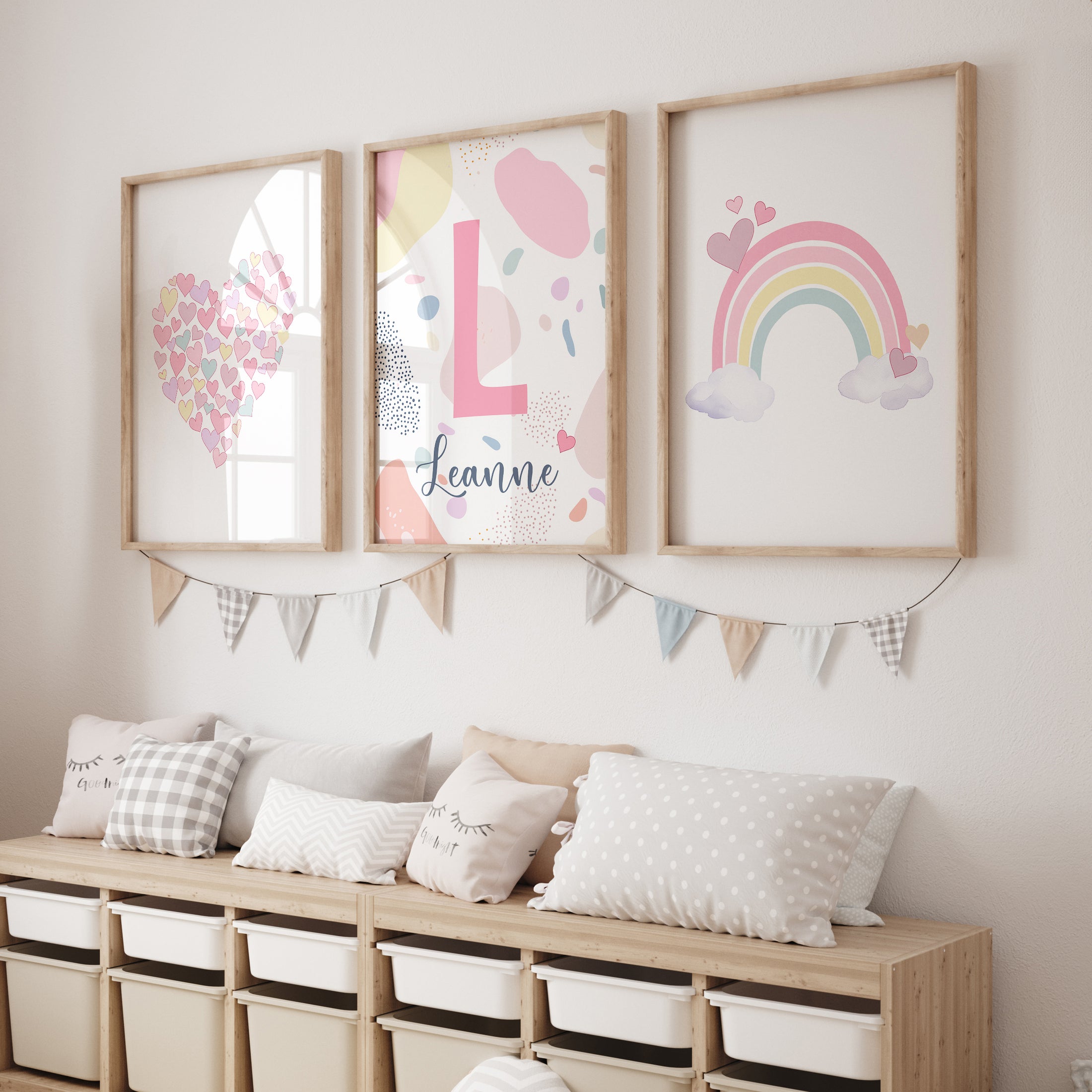 Girls Personalised Set of 3 Pink Pastel Wall Prints | Wall Art for Nursery, Bedroom or Playroom - RoseRowanDesign