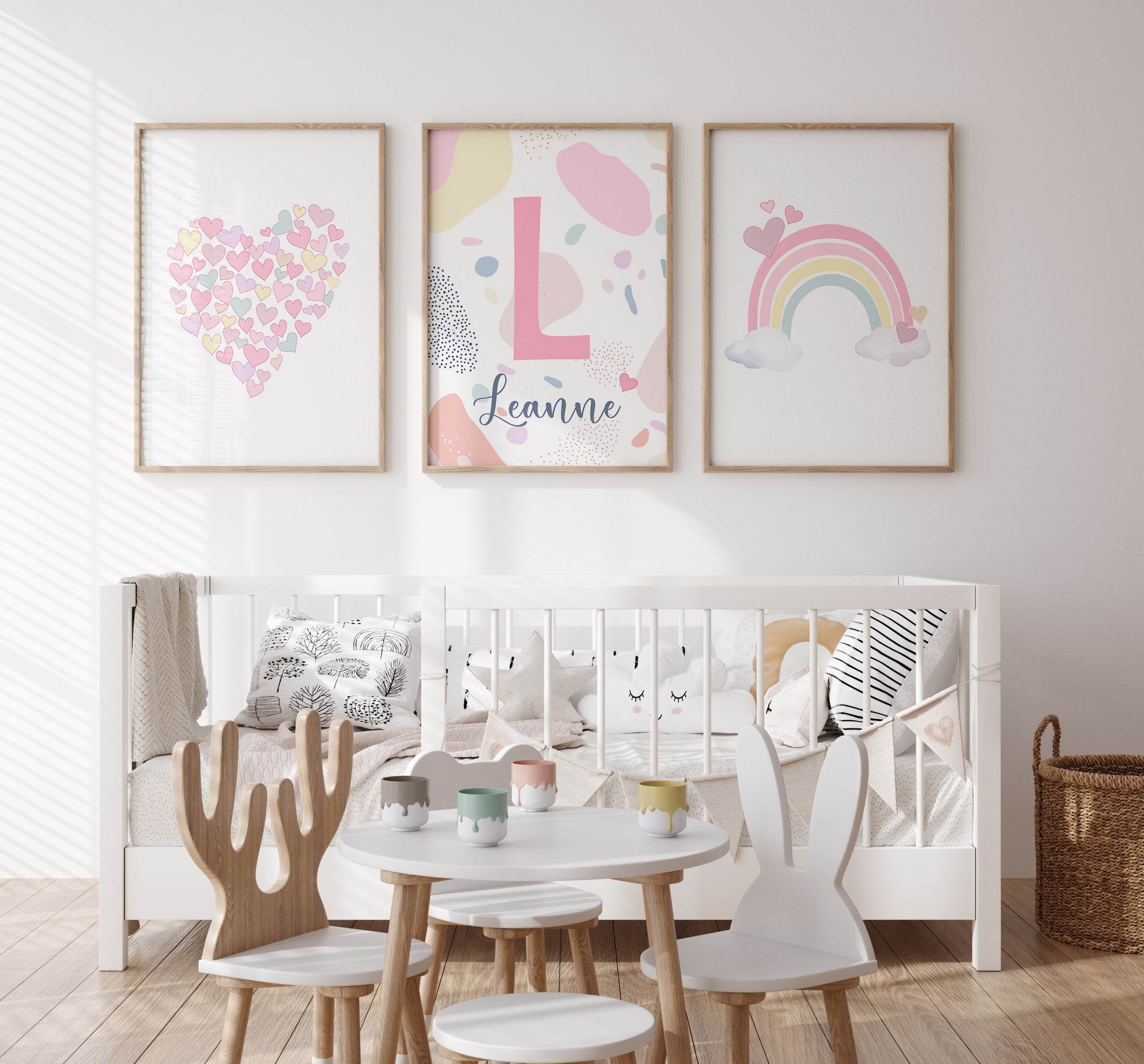 Girls Personalised Set of 3 Pink Pastel Wall Prints | Wall Art for Nursery, Bedroom or Playroom - RoseRowanDesign