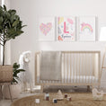 Load image into Gallery viewer, Girls Personalised Set of 3 Pink Pastel Wall Prints | Wall Art for Nursery, Bedroom or Playroom - RoseRowanDesign
