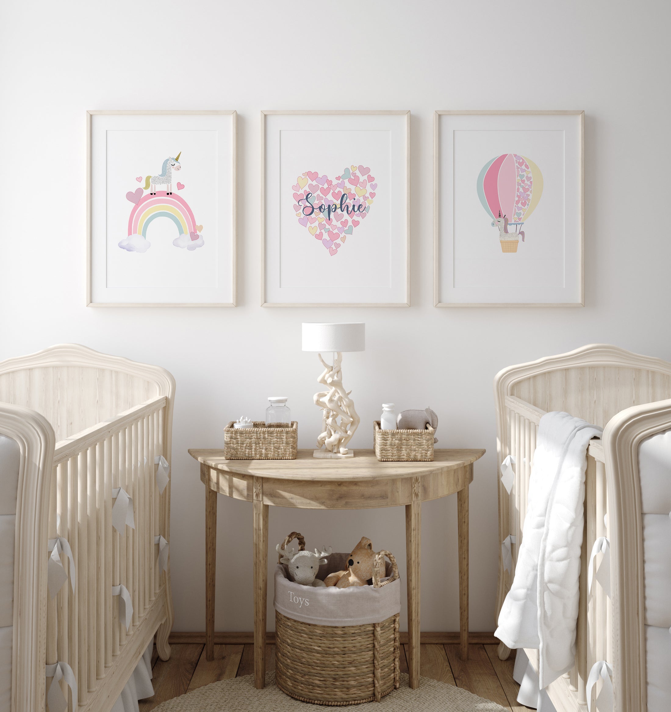 Girls Unicorn Personalised Set of 3 Wall Prints | Wall Art for Nursery, Bedroom or Playroom - RoseRowanDesign