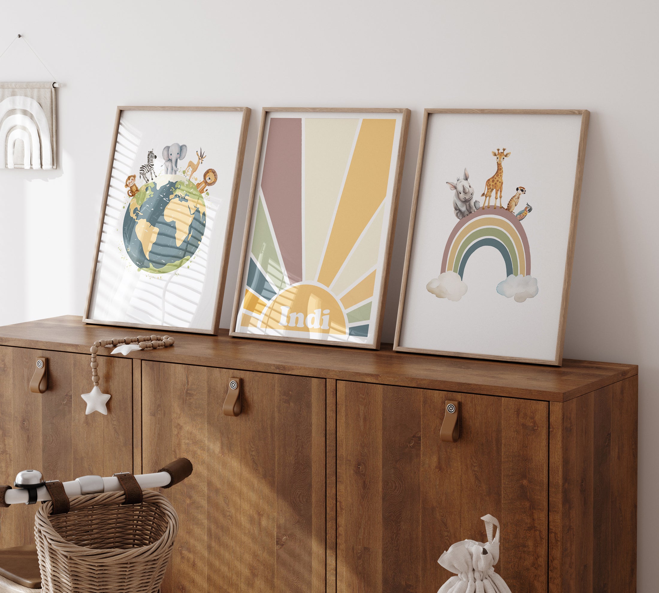 Personalised Safari Set of 3 Wall Prints | Wall Art for Nursery, Bedroom or Playroom - RoseRowanDesign