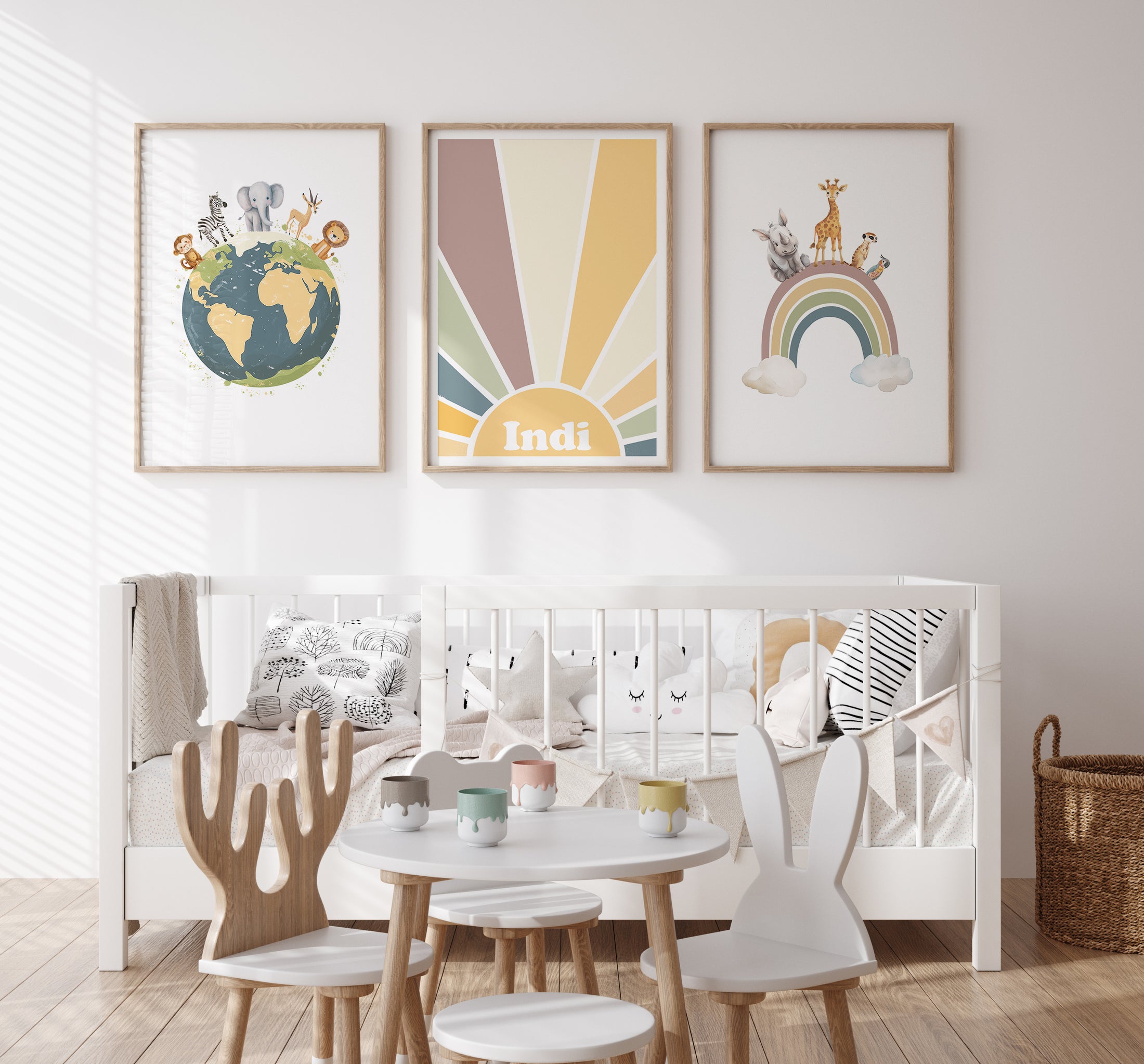 Personalised Safari Set of 3 Wall Prints | Wall Art for Nursery, Bedroom or Playroom - RoseRowanDesign