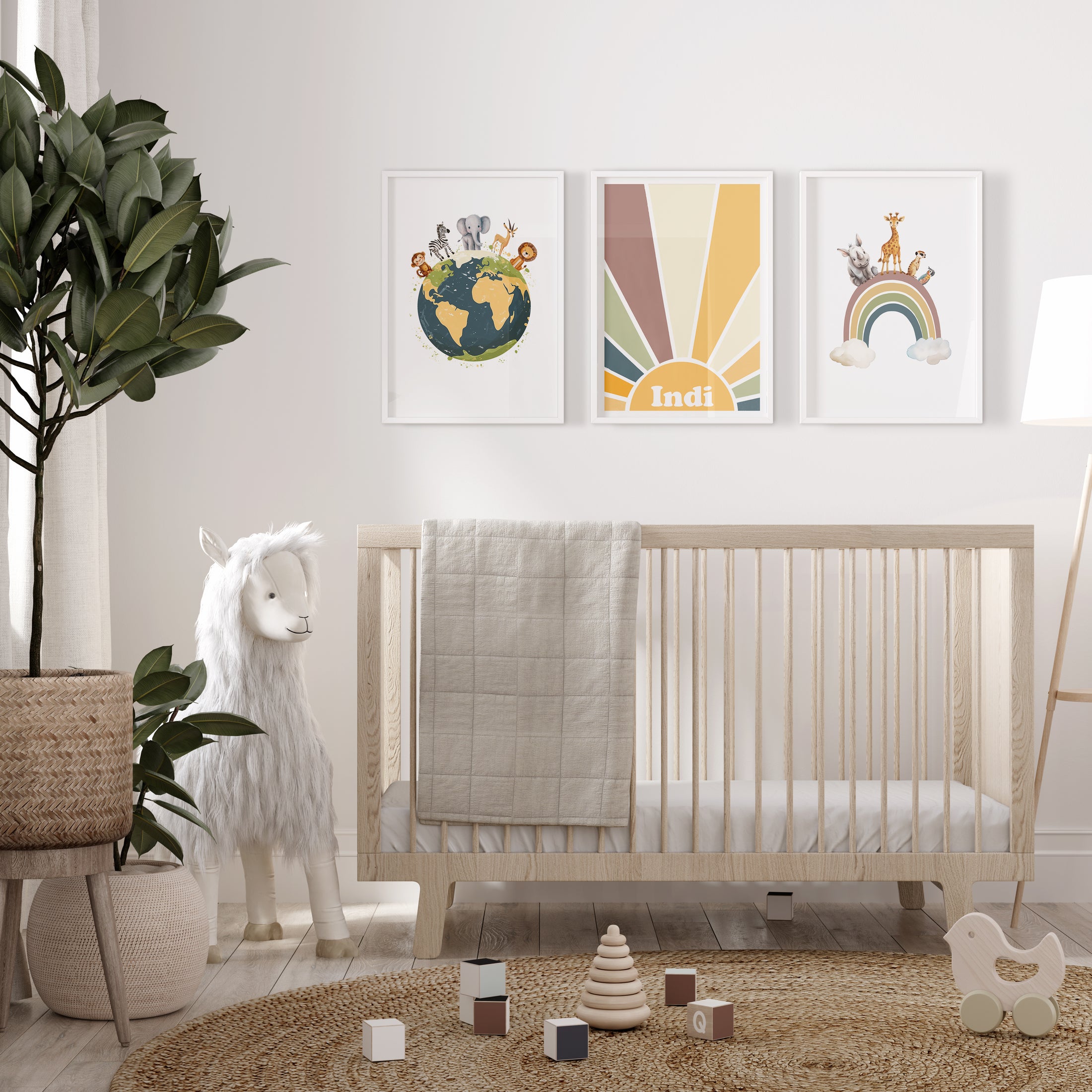Personalised Safari Set of 3 Wall Prints | Wall Art for Nursery, Bedroom or Playroom - RoseRowanDesign