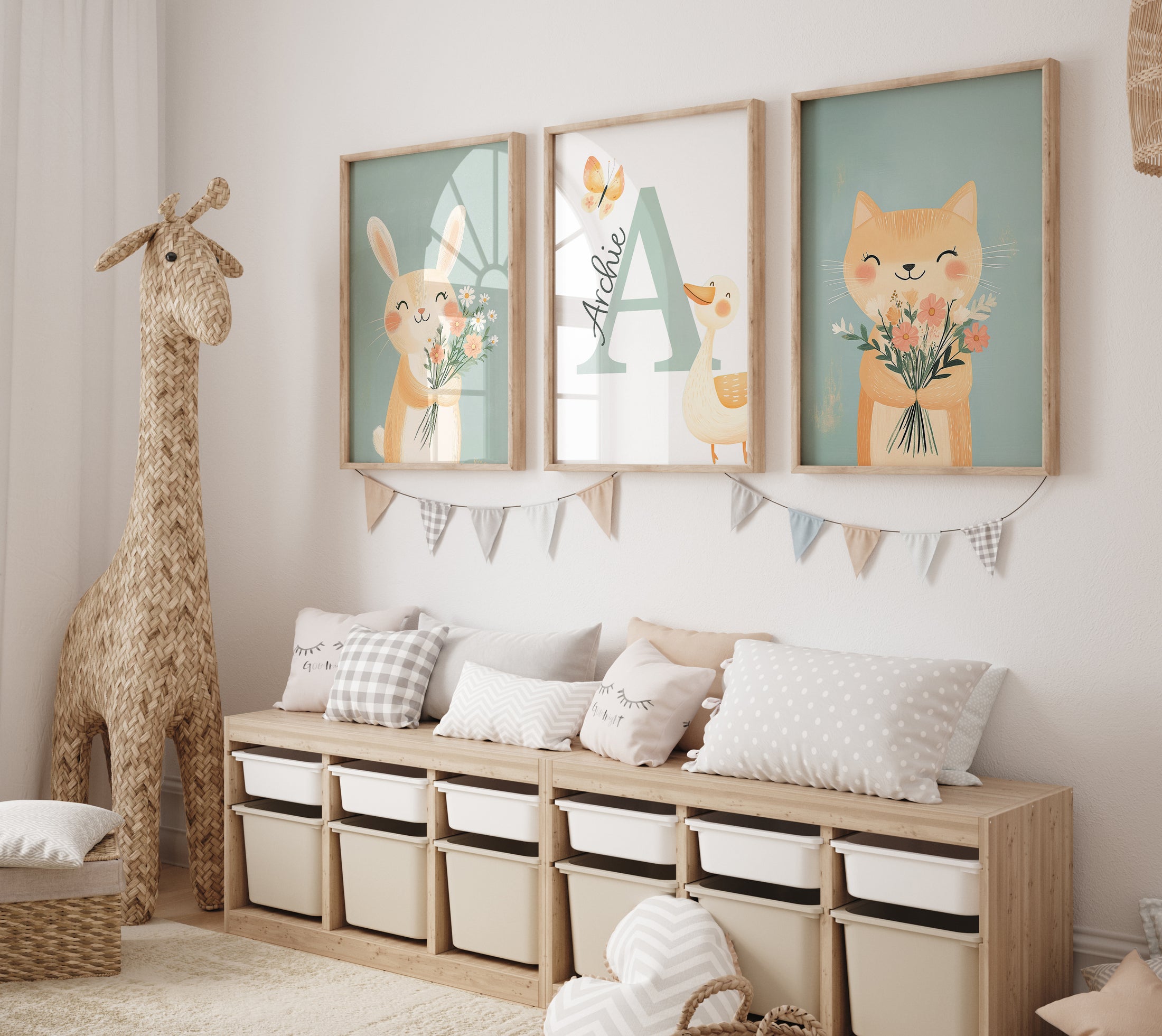 Personalised  Set of 3 Bunny Prints | Wall Art for Nursery, Bedroom or Playroom - RoseRowanDesign