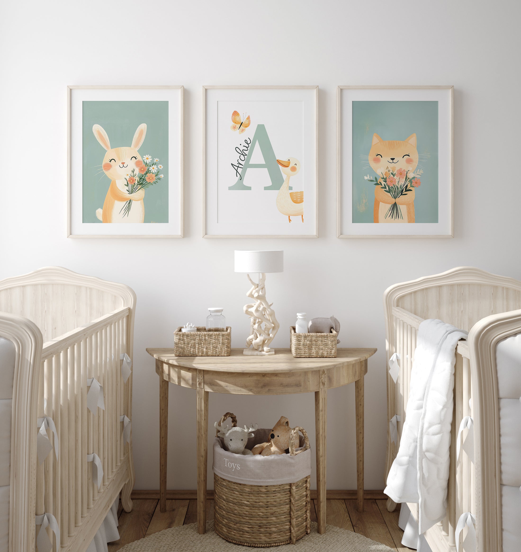 Personalised  Set of 3 Bunny Prints | Wall Art for Nursery, Bedroom or Playroom - RoseRowanDesign