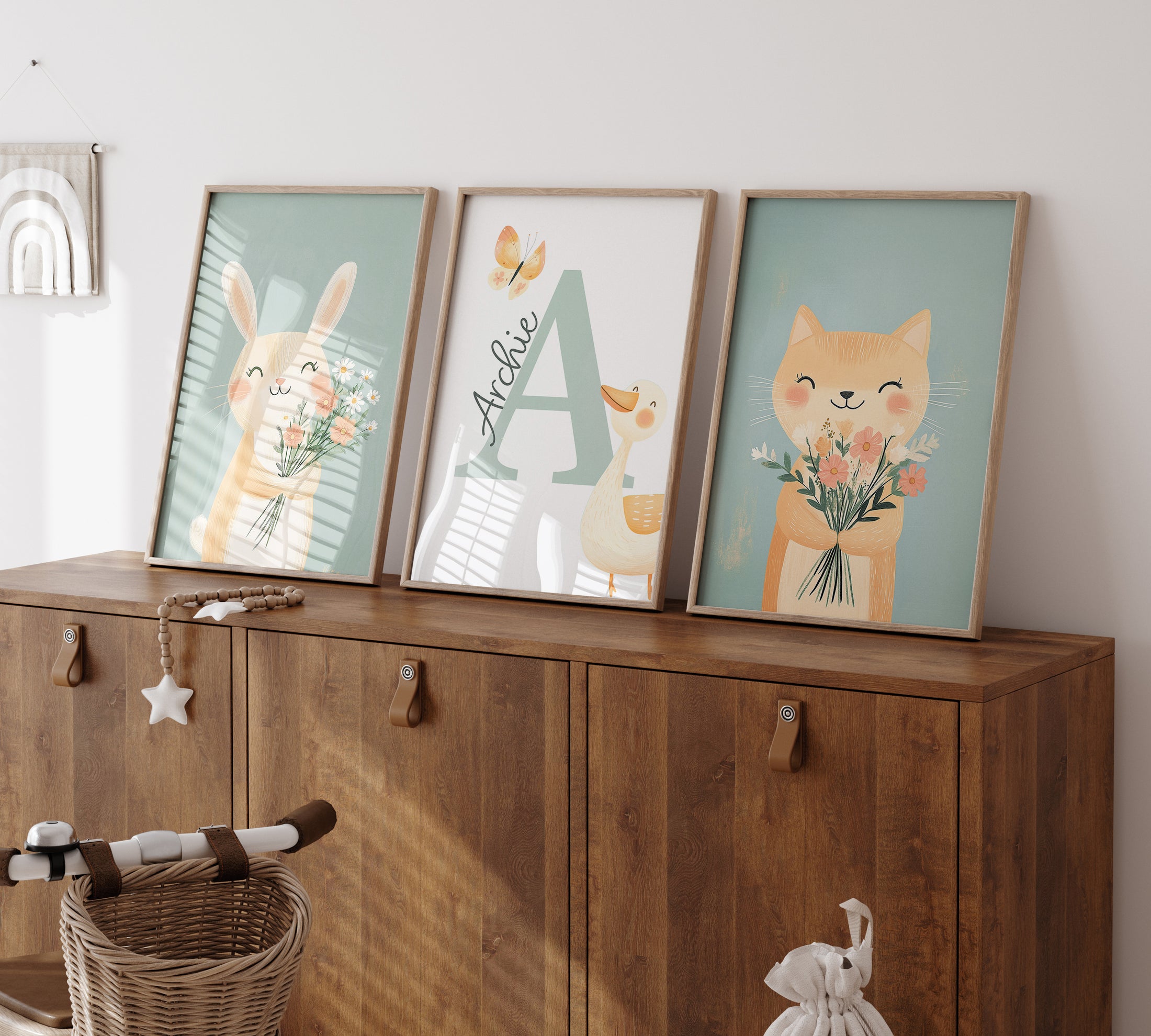 Personalised  Set of 3 Bunny Prints | Wall Art for Nursery, Bedroom or Playroom - RoseRowanDesign