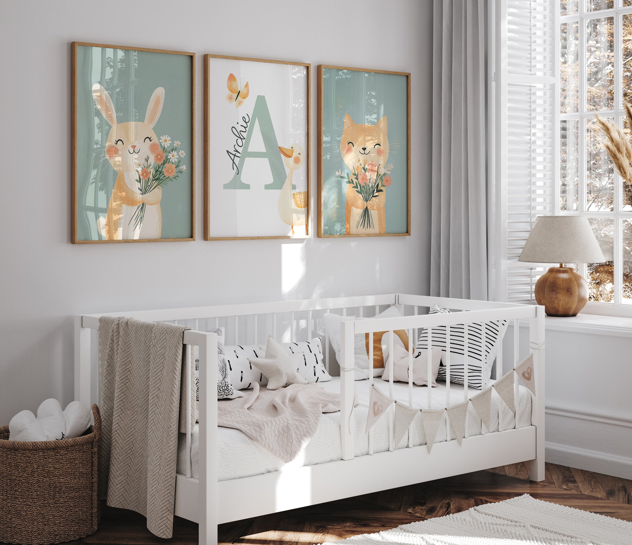 Personalised  Set of 3 Bunny Prints | Wall Art for Nursery, Bedroom or Playroom - RoseRowanDesign