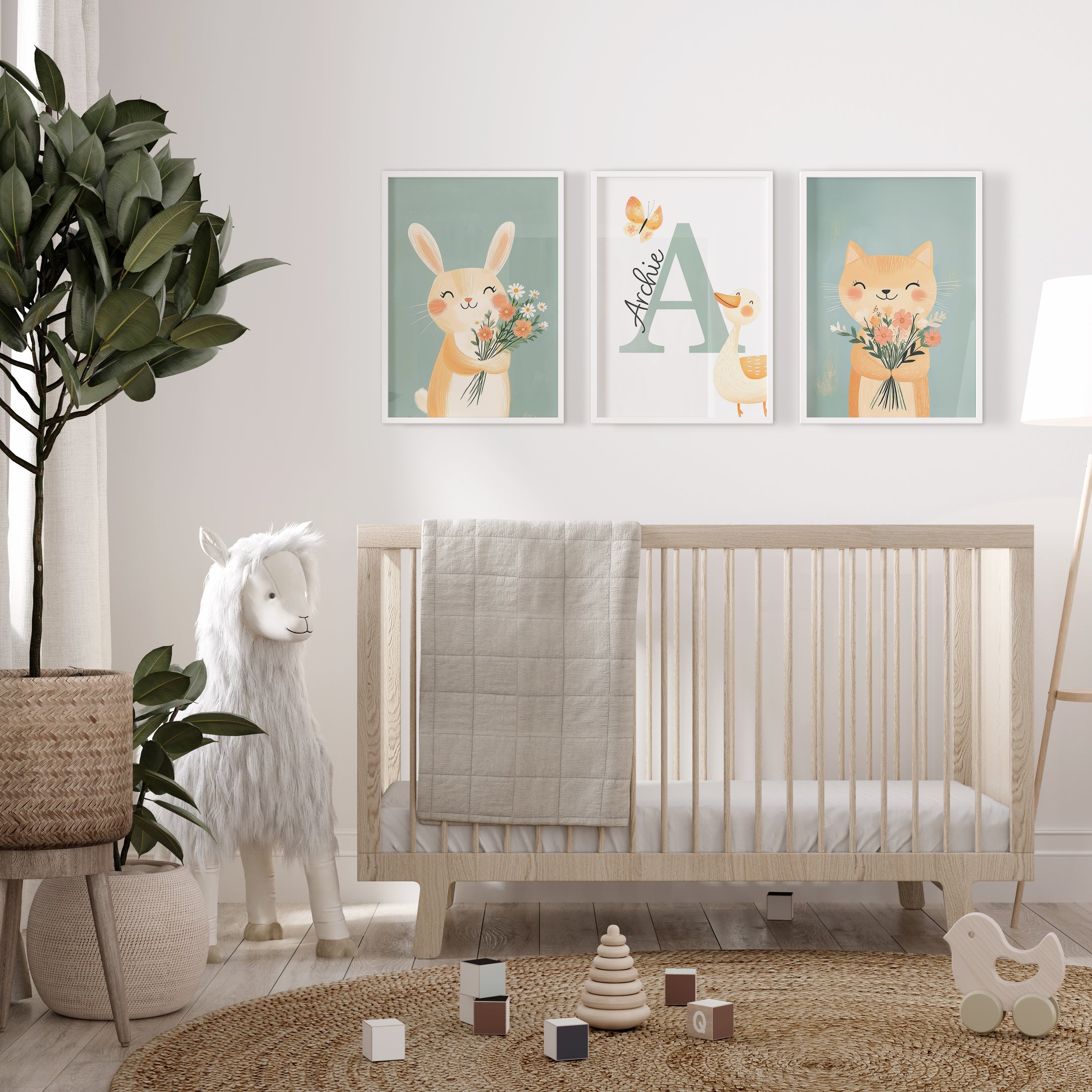 Personalised  Set of 3 Bunny Prints | Wall Art for Nursery, Bedroom or Playroom - RoseRowanDesign