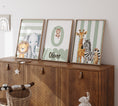 Load image into Gallery viewer, Personalised Striped Safari Set of 3 Wall Prints | Wall Art for Nursery, Bedroom or Playroom - RoseRowanDesign
