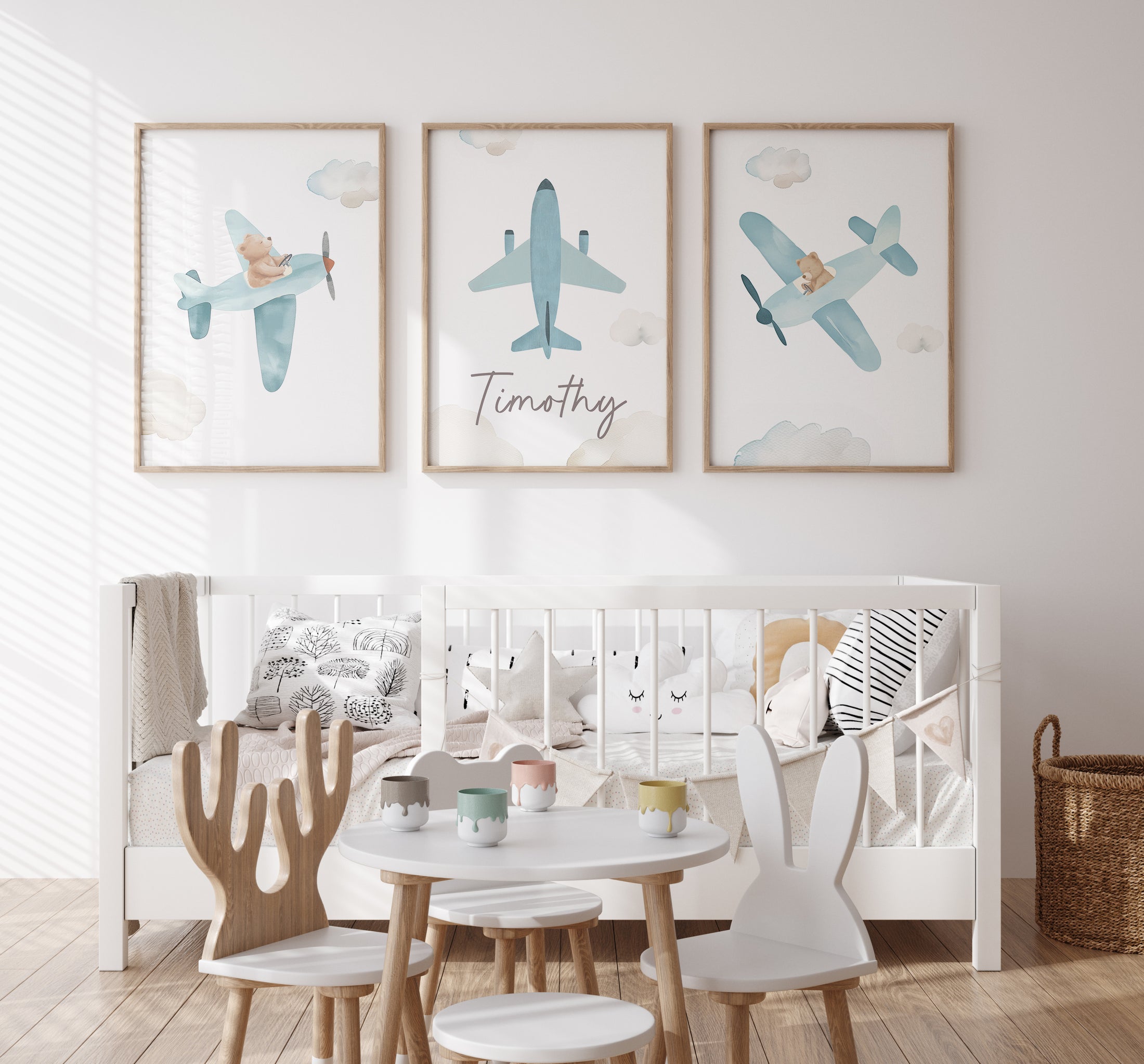 Plane Personalised Set of 3 Wall Prints | Wall Art for Nursery, Bedroom or Playroom - RoseRowanDesign