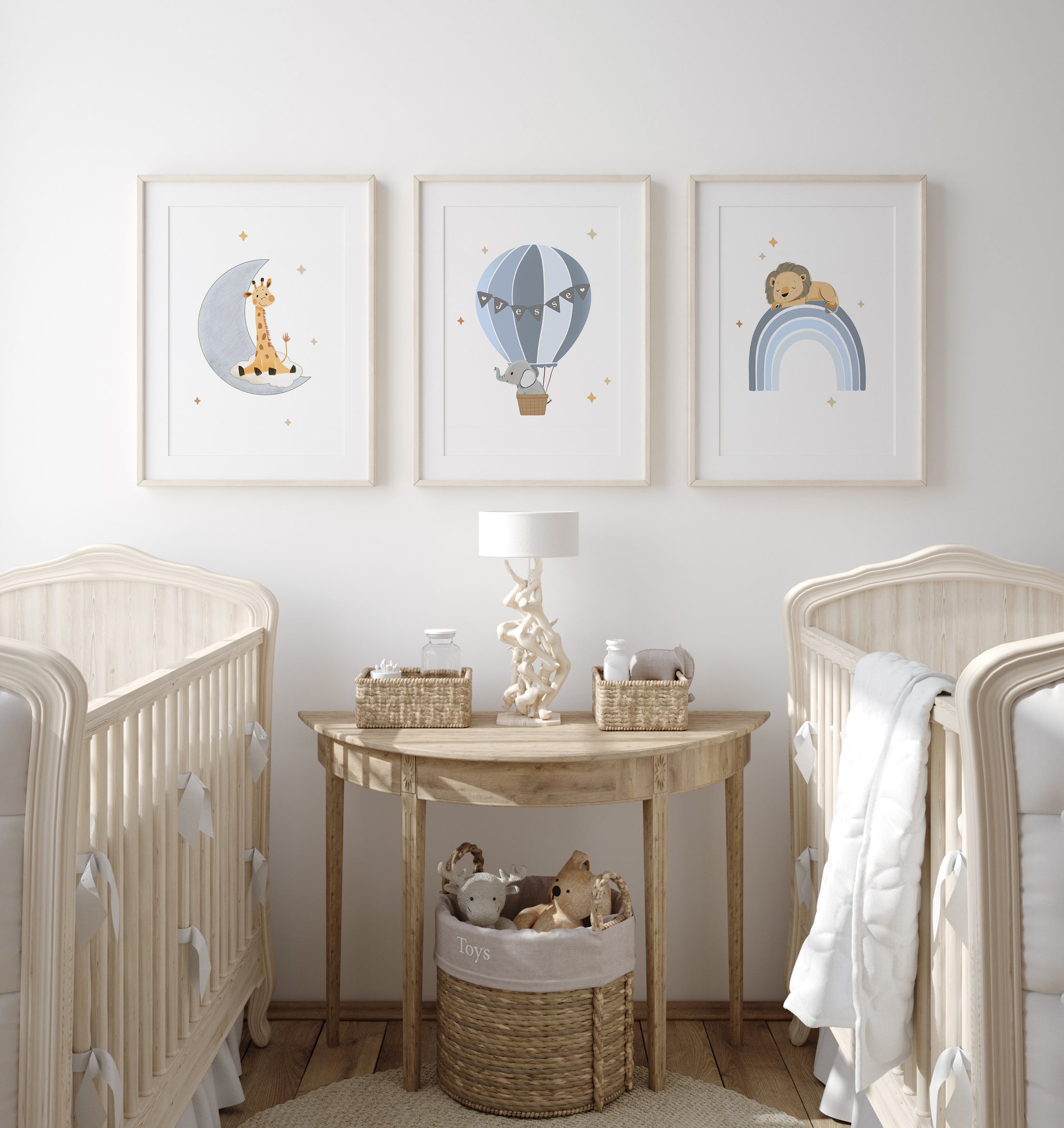 Safari Animal Personalised Set of 3 Wall Prints | Wall Art for Nursery, Bedroom or Playroom - RoseRowanDesign