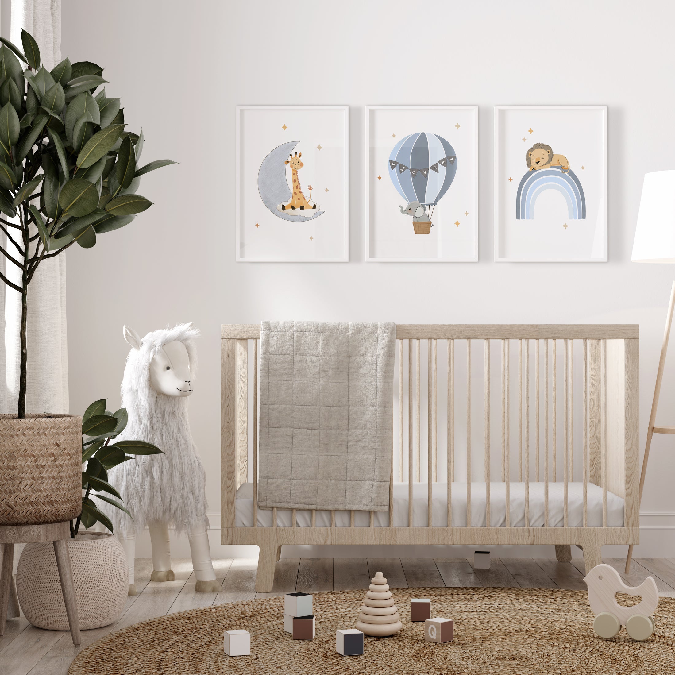 Safari Animal Personalised Set of 3 Wall Prints | Wall Art for Nursery, Bedroom or Playroom - RoseRowanDesign
