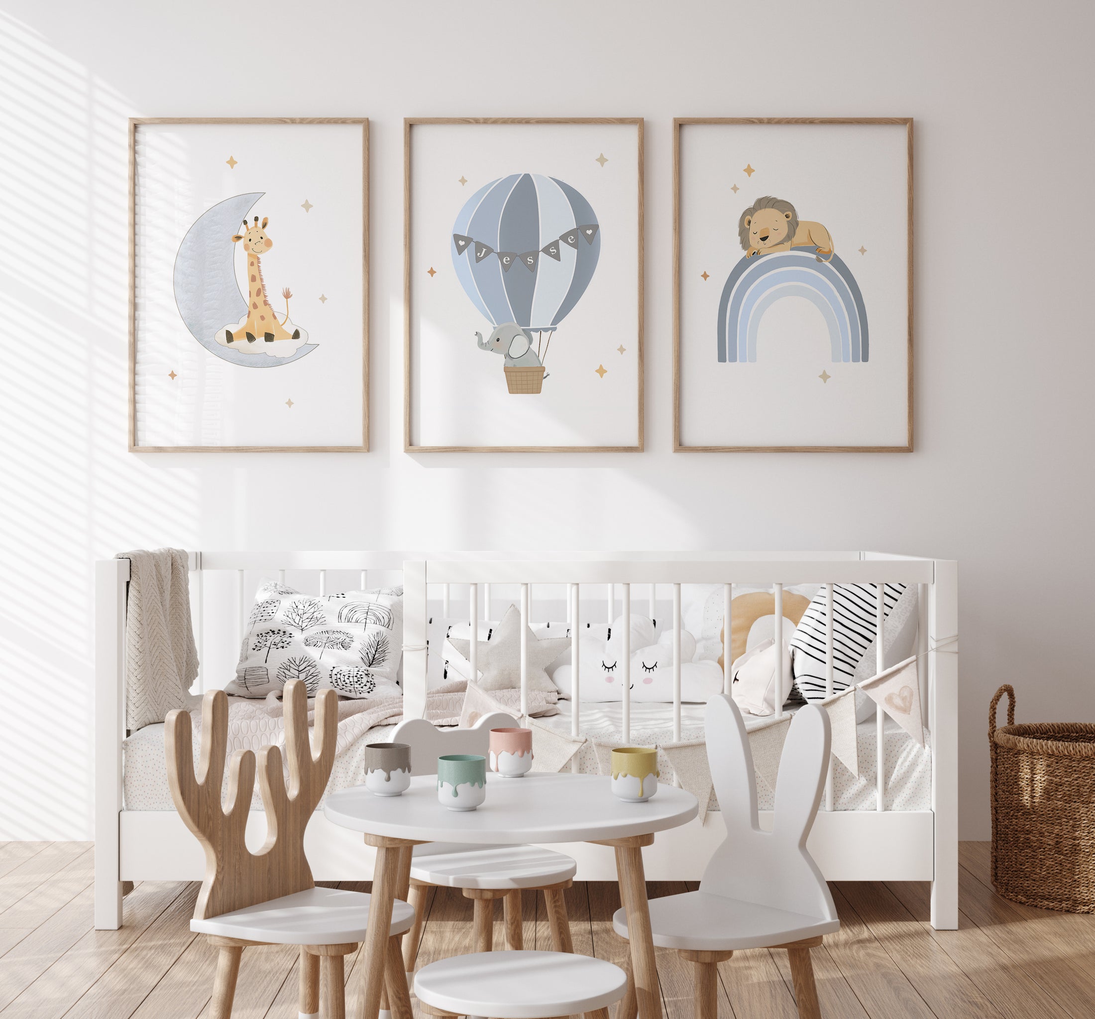 Safari Animal Personalised Set of 3 Wall Prints | Wall Art for Nursery, Bedroom or Playroom - RoseRowanDesign