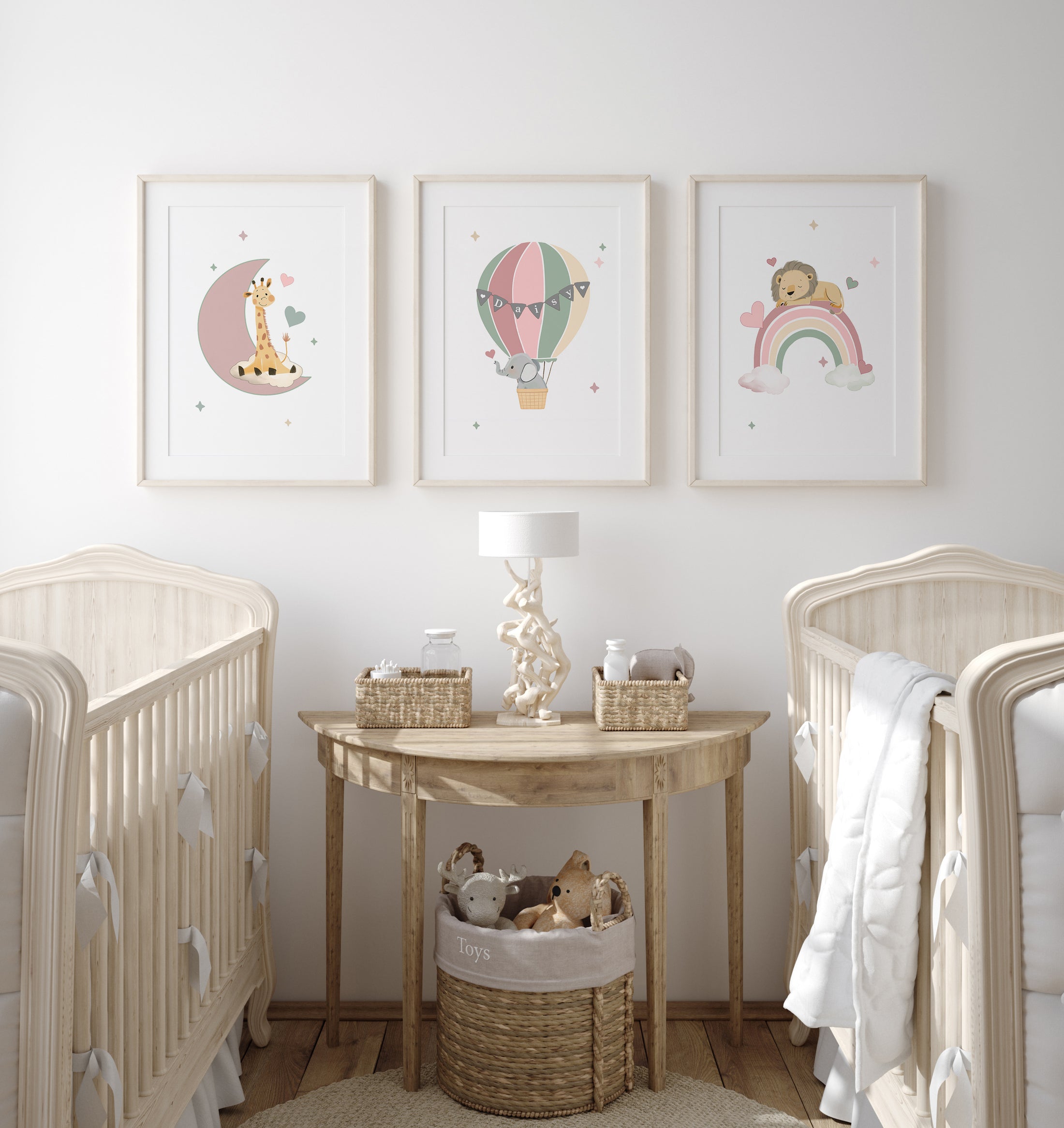 Safari Animal Personalised Set of 3 Wall Prints | Wall Art for Nursery, Bedroom or Playroom - RoseRowanDesign
