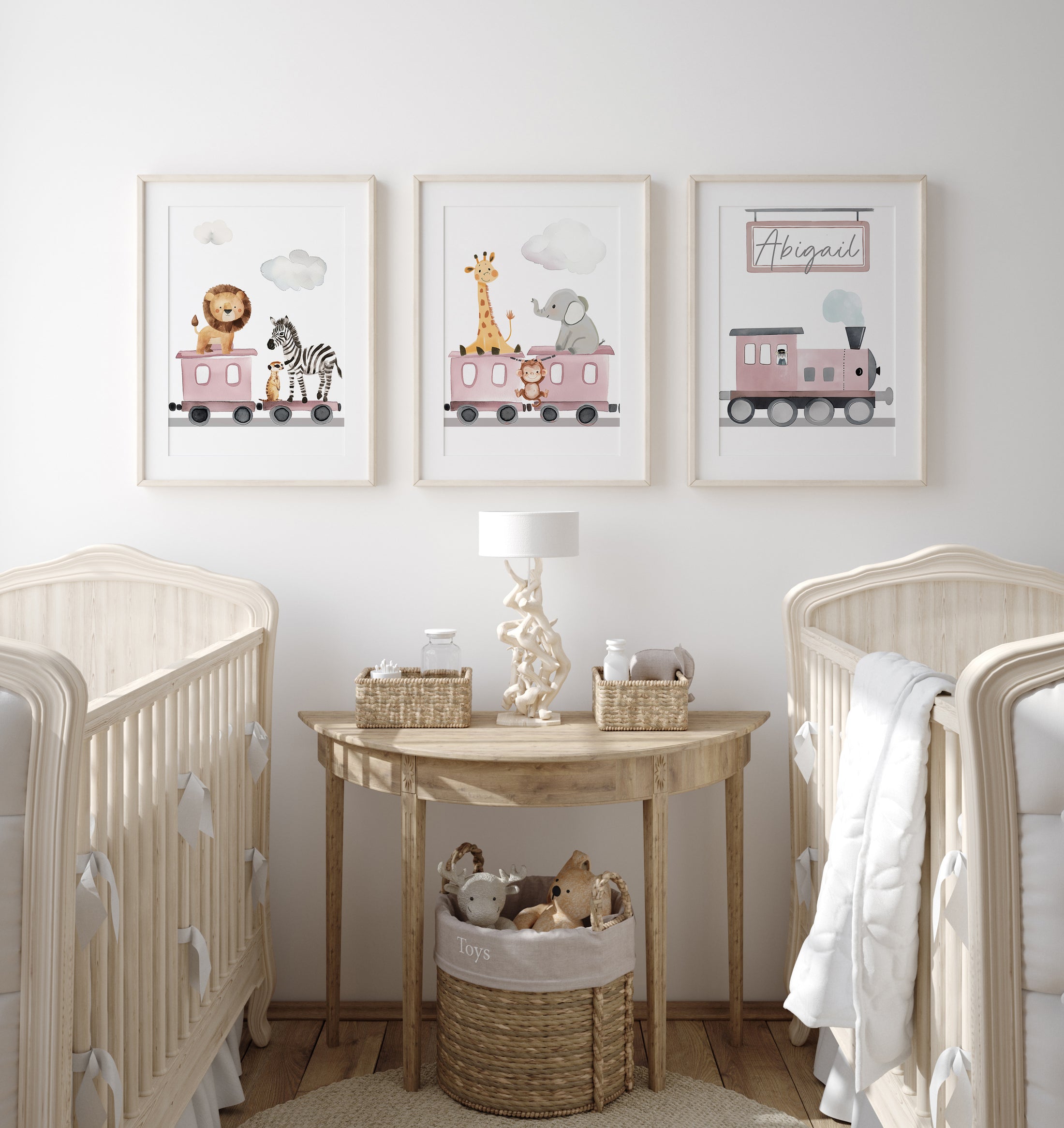 Safari Train Personalised Set of 3 Wall Prints | Wall Art for Nursery, Bedroom or Playroom - RoseRowanDesign
