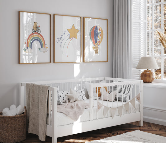Star Personalised Set of 3 Wall Prints | Wall Art for Nursery, Bedroom or Playroom - RoseRowanDesign