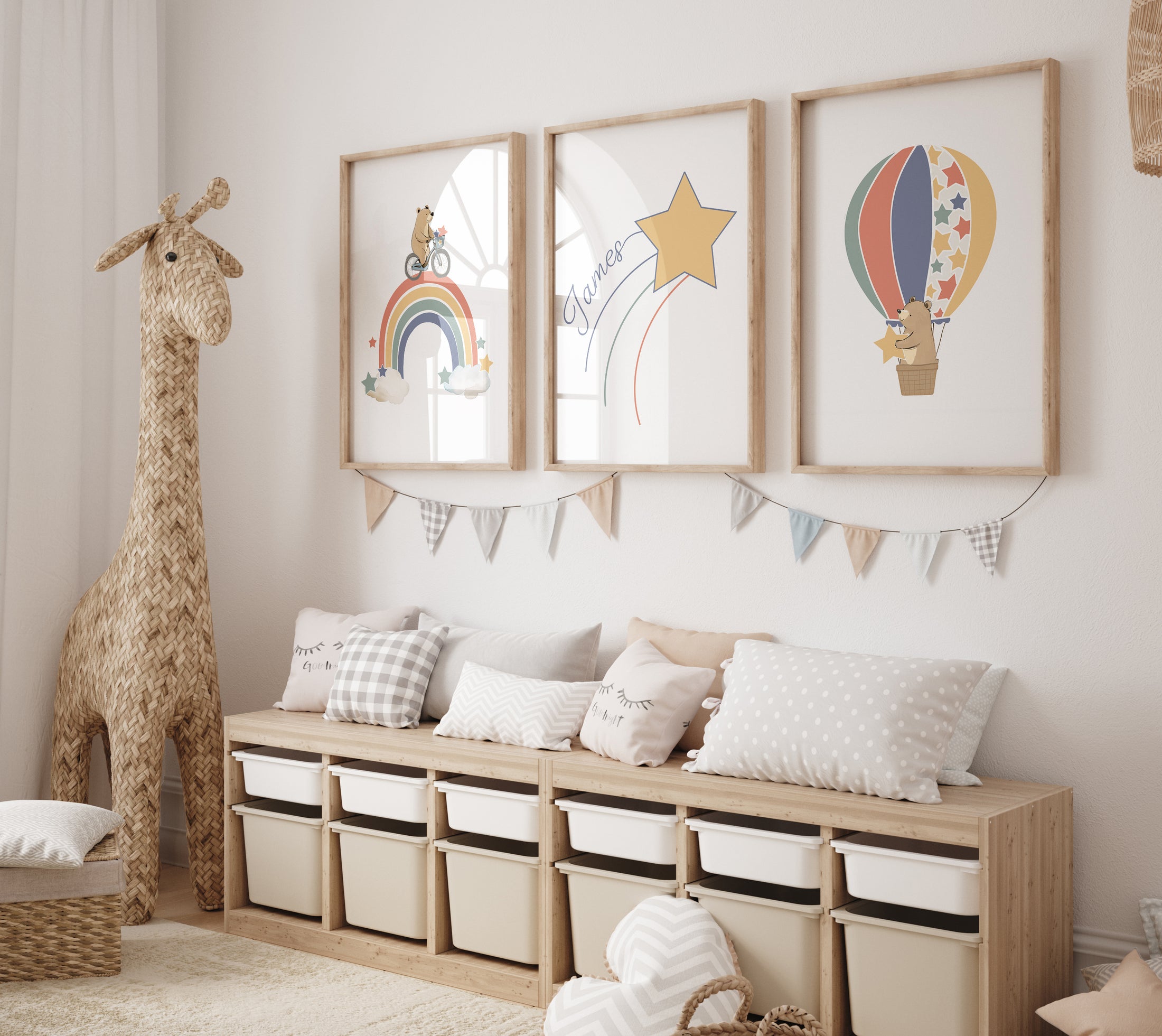 Star Personalised Set of 3 Wall Prints | Wall Art for Nursery, Bedroom or Playroom - RoseRowanDesign