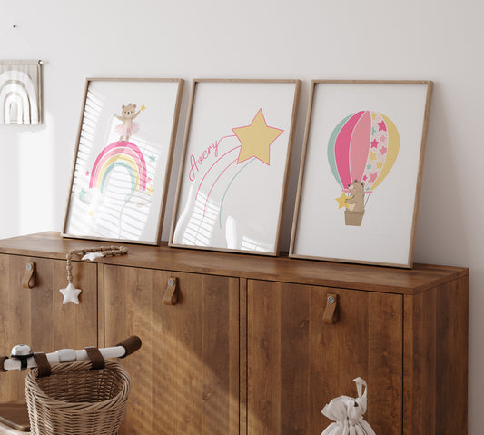 Star Personalised Set of 3 Wall Prints | Wall Art for Nursery, Bedroom or Playroom - RoseRowanDesign