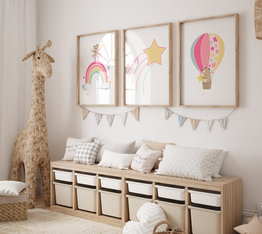 Star Personalised Set of 3 Wall Prints | Wall Art for Nursery, Bedroom or Playroom - RoseRowanDesign