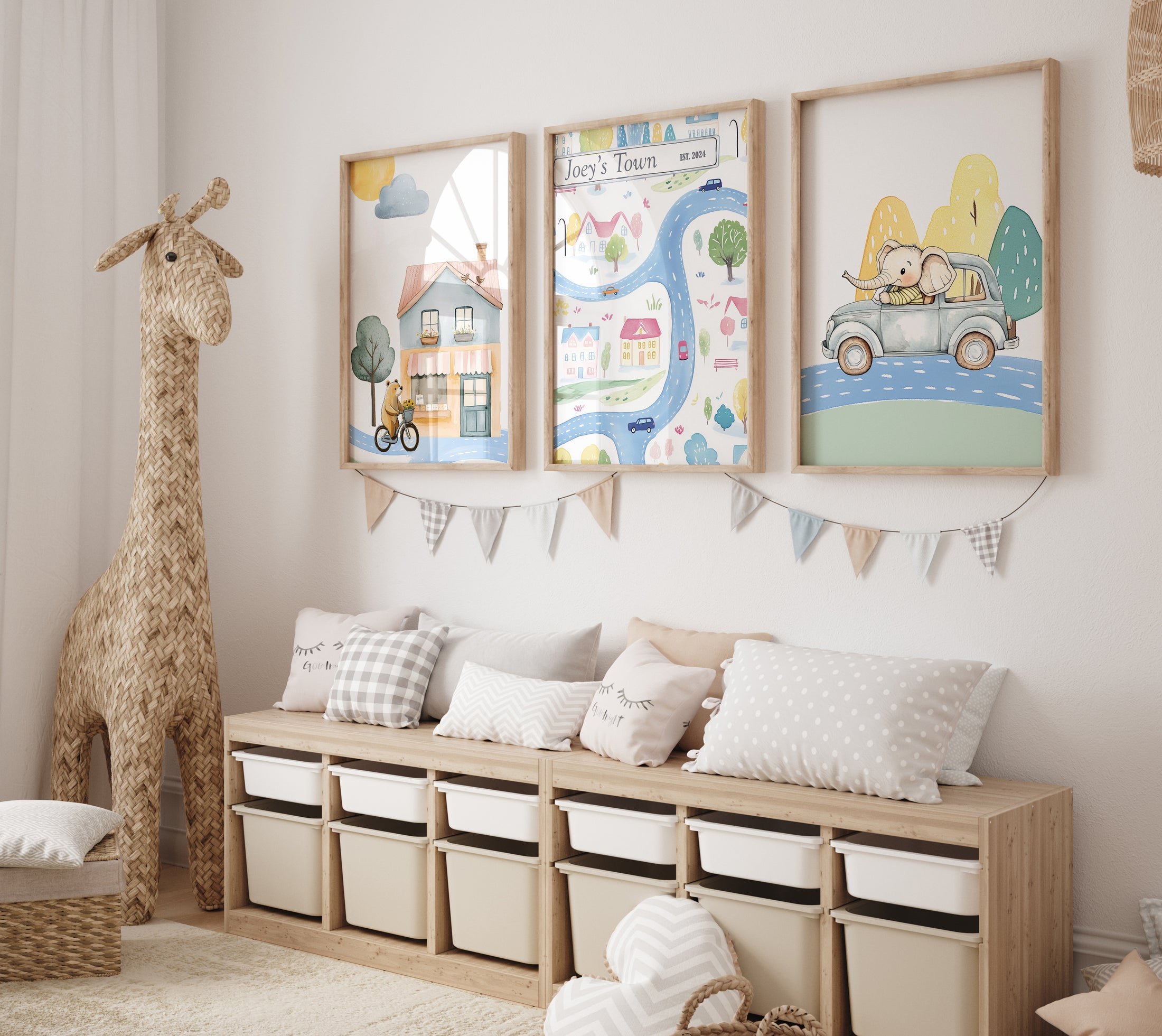 Transport Personalised Map Set of 3 Wall Prints | Wall Art for Nursery, Bedroom or Playroom - RoseRowanDesign
