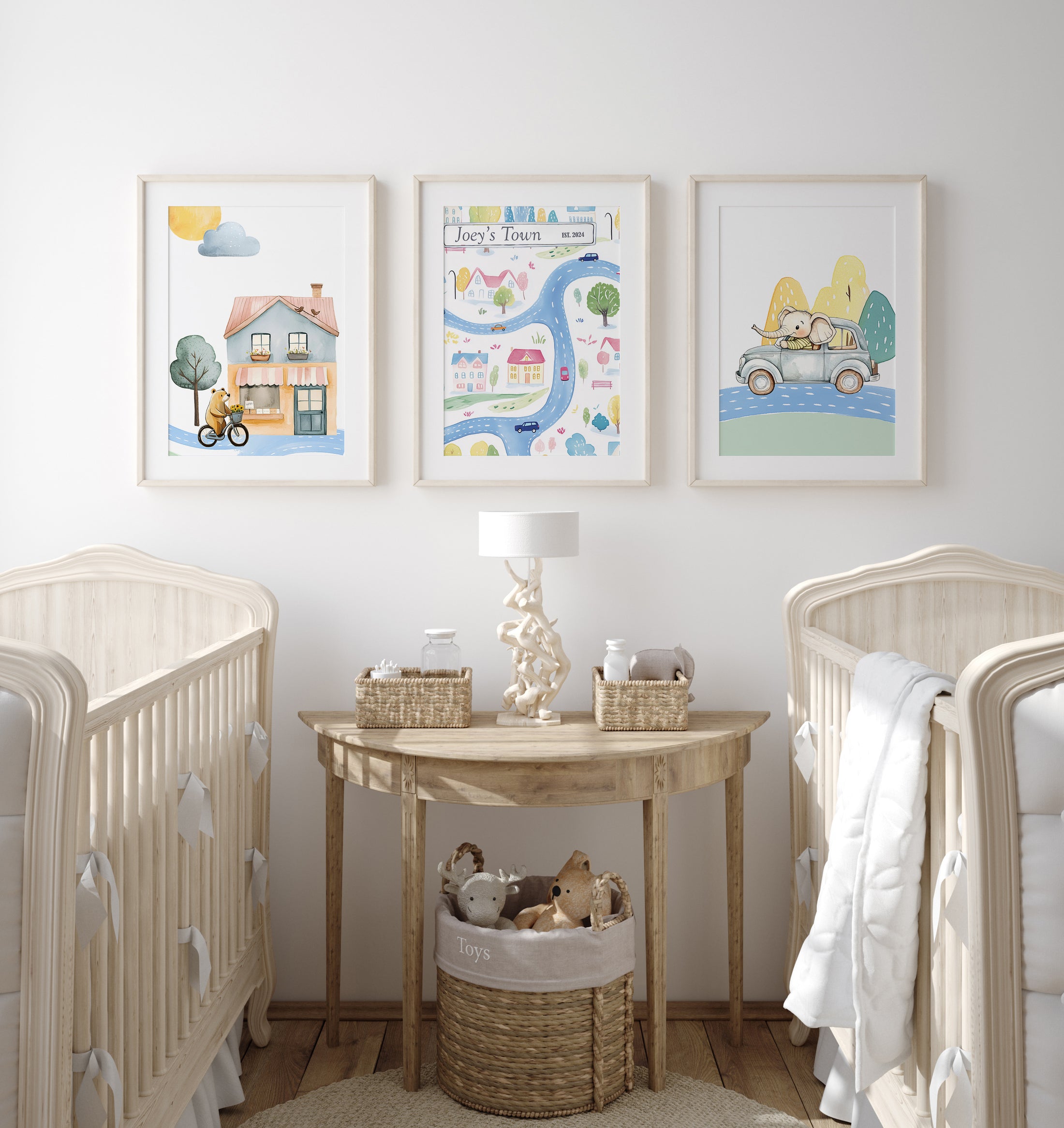 Transport Personalised Map Set of 3 Wall Prints | Wall Art for Nursery, Bedroom or Playroom - RoseRowanDesign