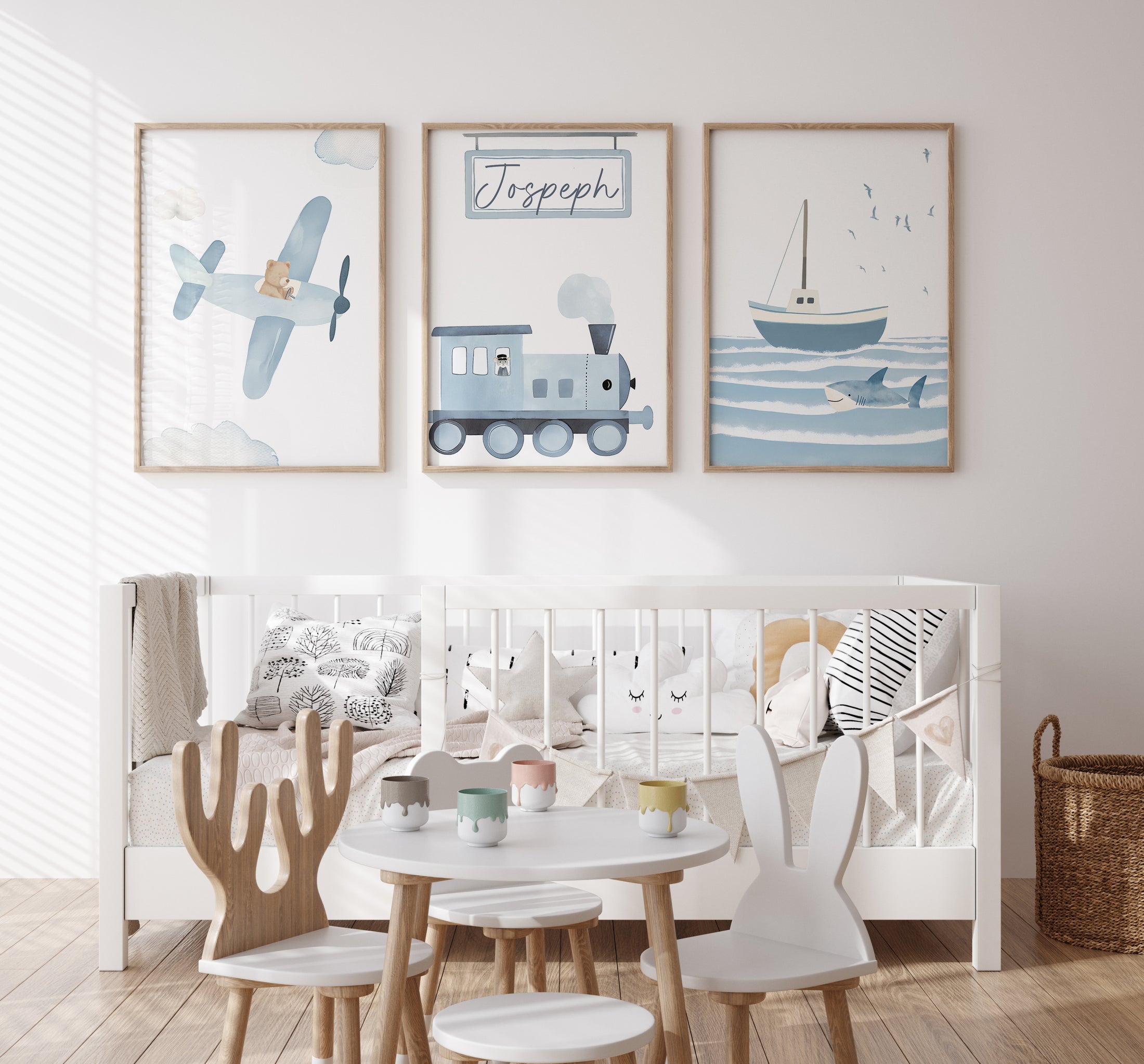 Transport Personalised Set of 3 Wall Prints | Wall Art for Nursery, Bedroom or Playroom - RoseRowanDesign